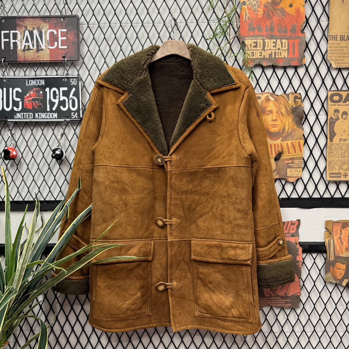 80s USA VINTAGE 양가죽 토글 무스탕 코트 브라운 상품이미지1