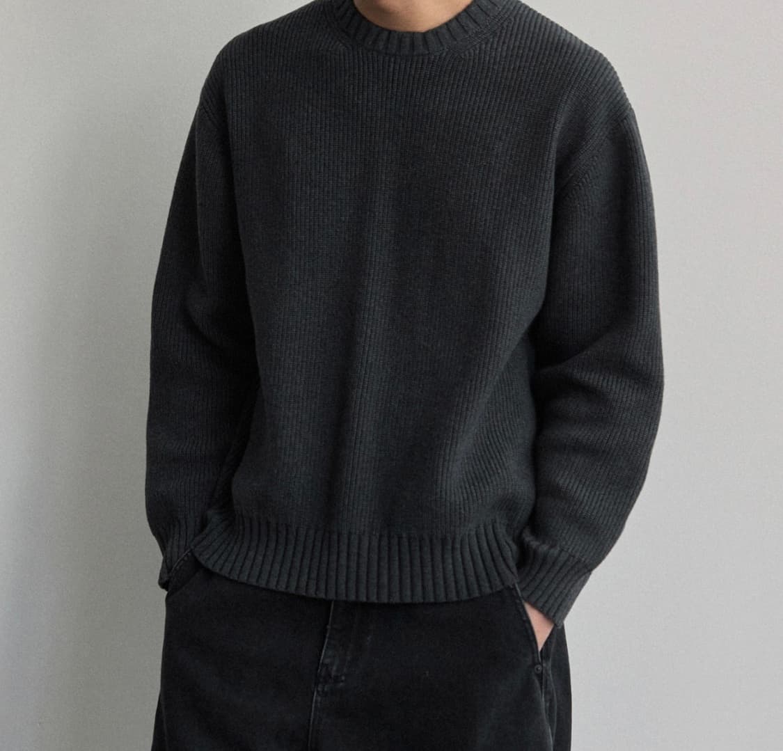 애습 인텔리 코튼 크루넥 니트 상품이미지1