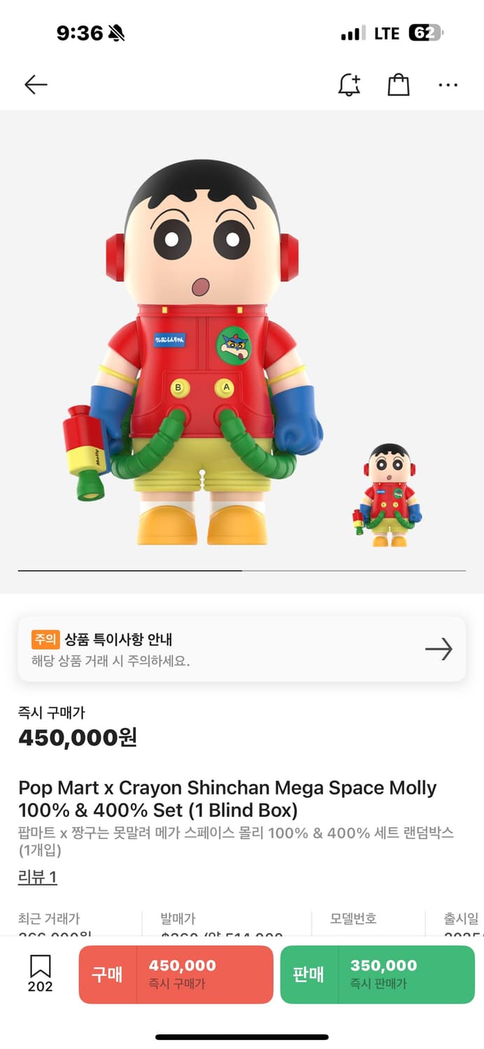 팝마트 짱구 400% 몰리 100% 몰리 세트 한국 미발매 제품 미개봉 상품이미지3