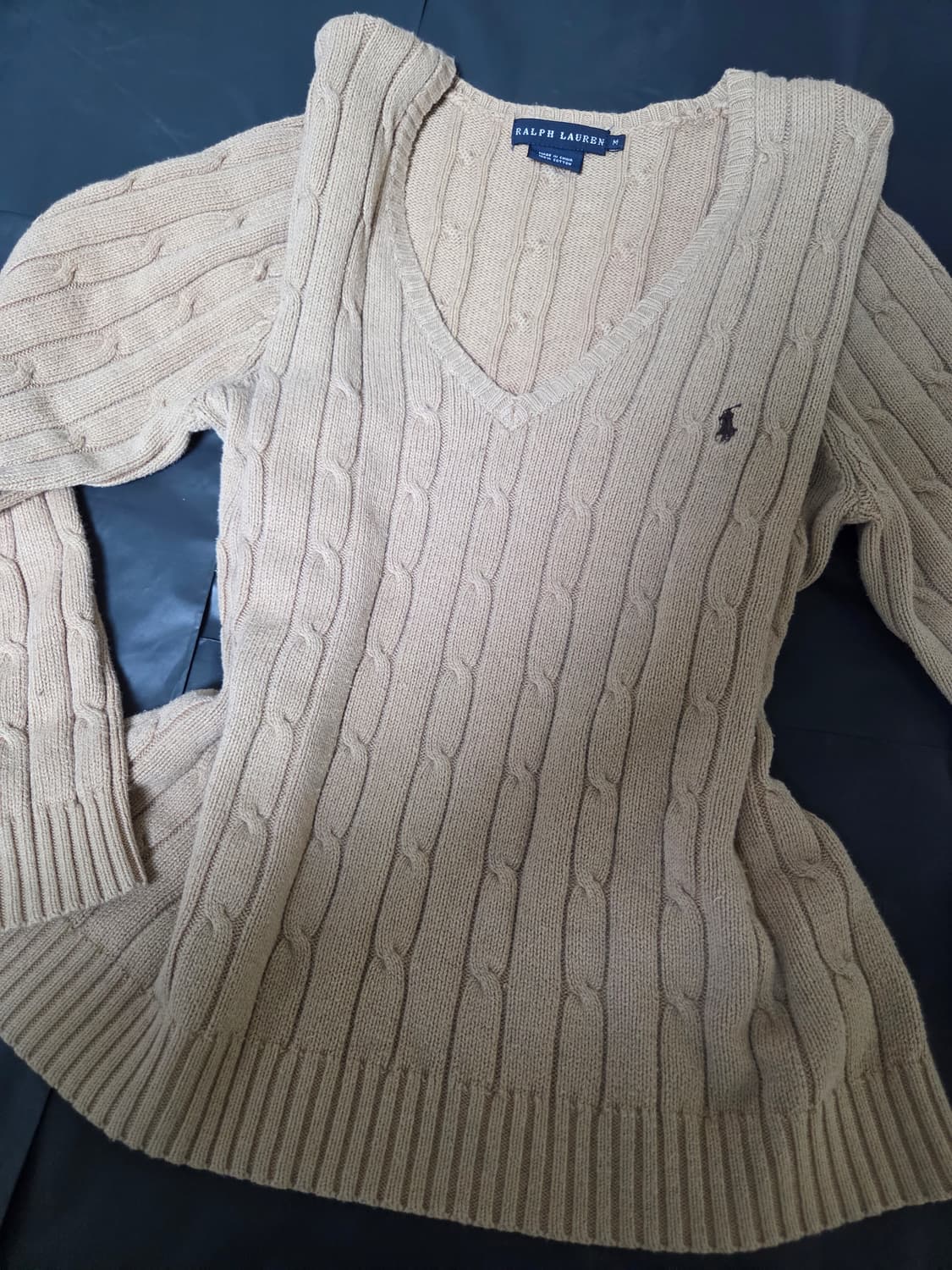 폴로 베이지 브이넥 꽈배기니트 상품이미지4