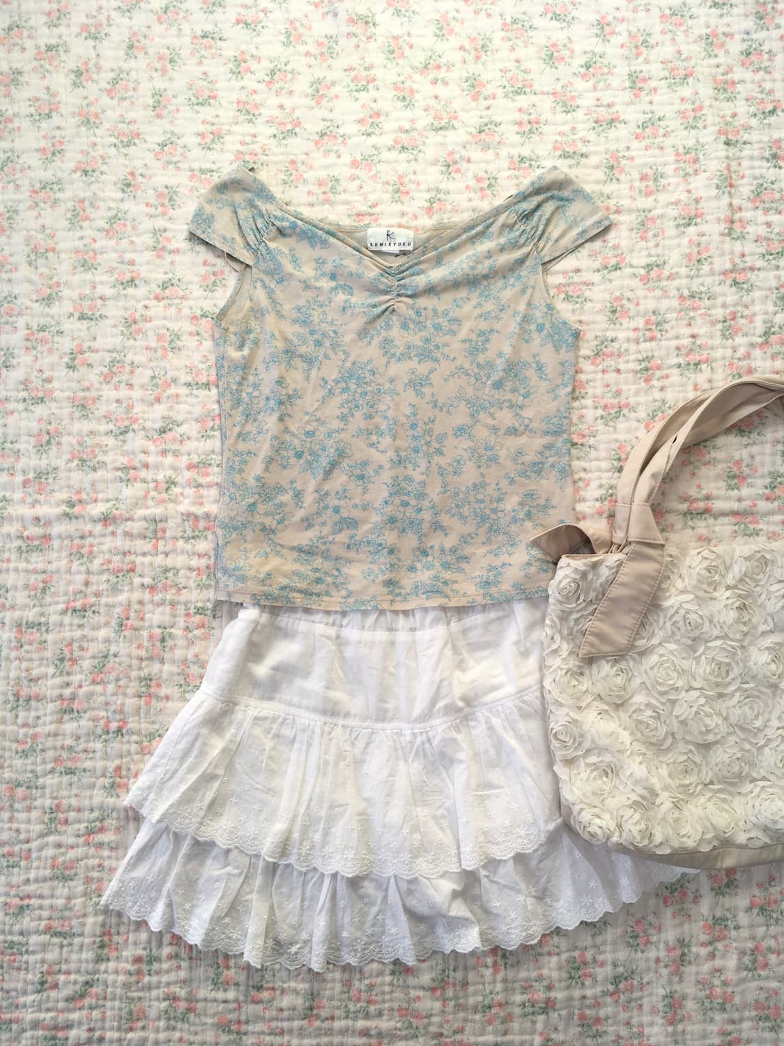 Kumikyoku 쿠미쿄쿠 민트 플로럴 오프숄더 상품이미지6