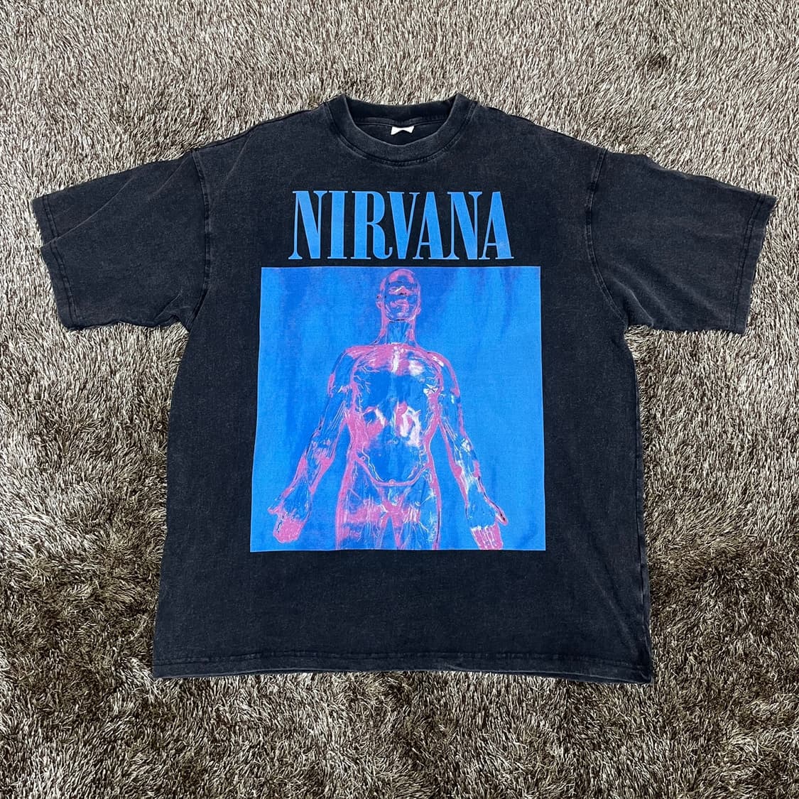 너바나 NIRVANA 워싱 블랙 프린팅 반팔 티셔츠 FREE 상품이미지1