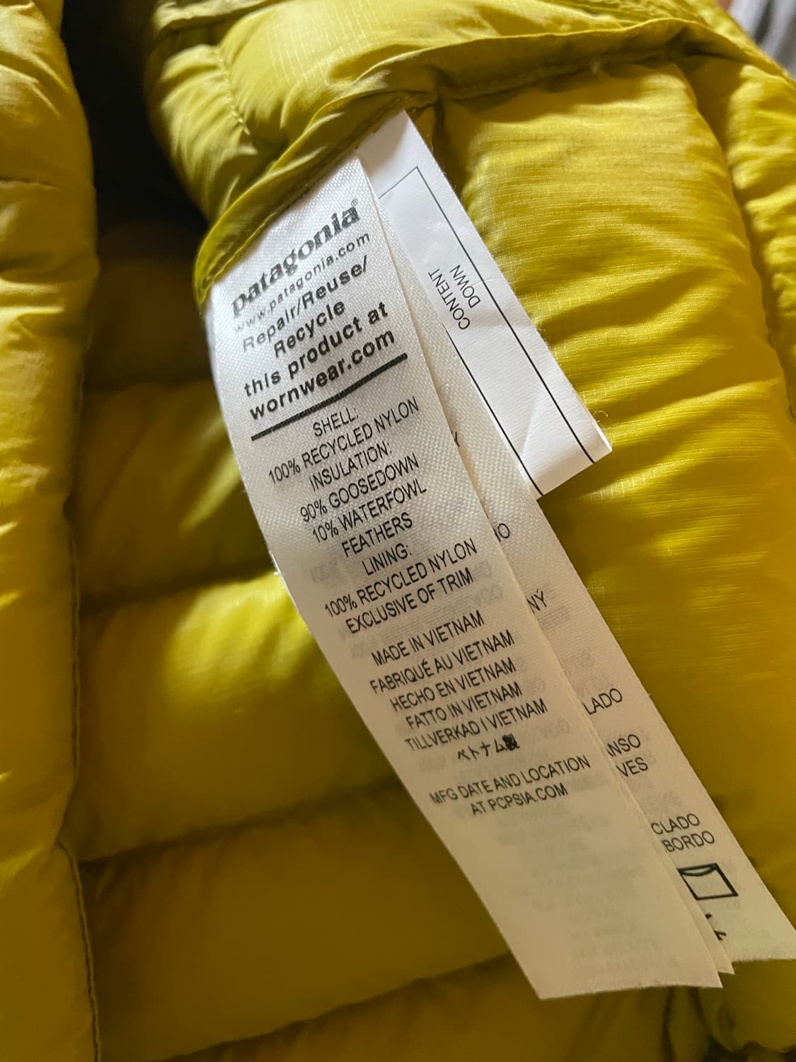 파타고니아 경량 패딩 라임 m 상품이미지6