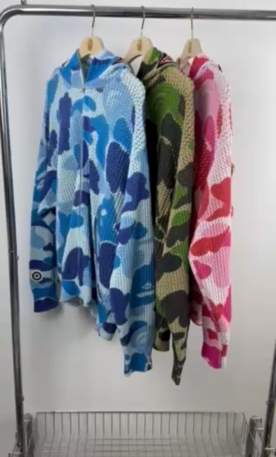 베이프 ABC 카모 크로셰 릴렉스드 핏 샤크 풀 집 니트후드 핑크 상품이미지2