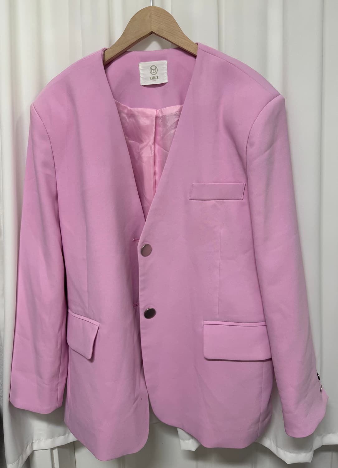 Kim'z 핑크 오버핏 노카라 자켓 상품이미지5
