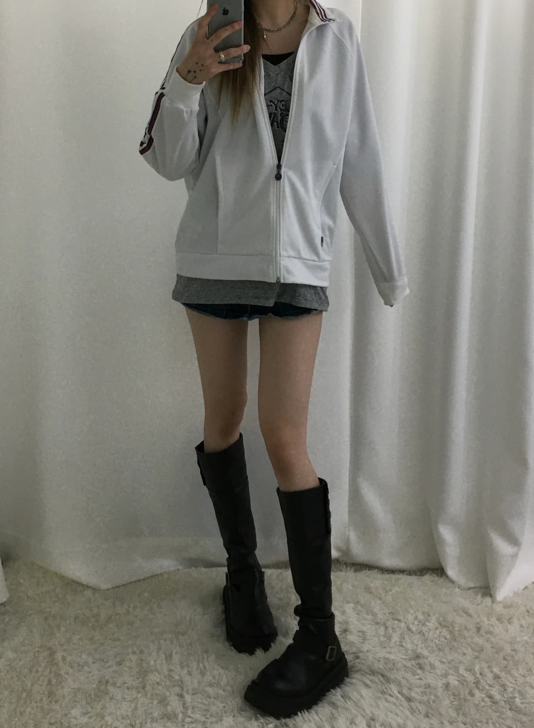 아디다스 아이보리 퍼플라인 레이싱 트랙 집업 상품이미지3