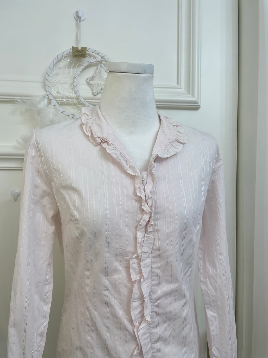 pink ruffle collar cute shirt(size-M) 상품이미지5
