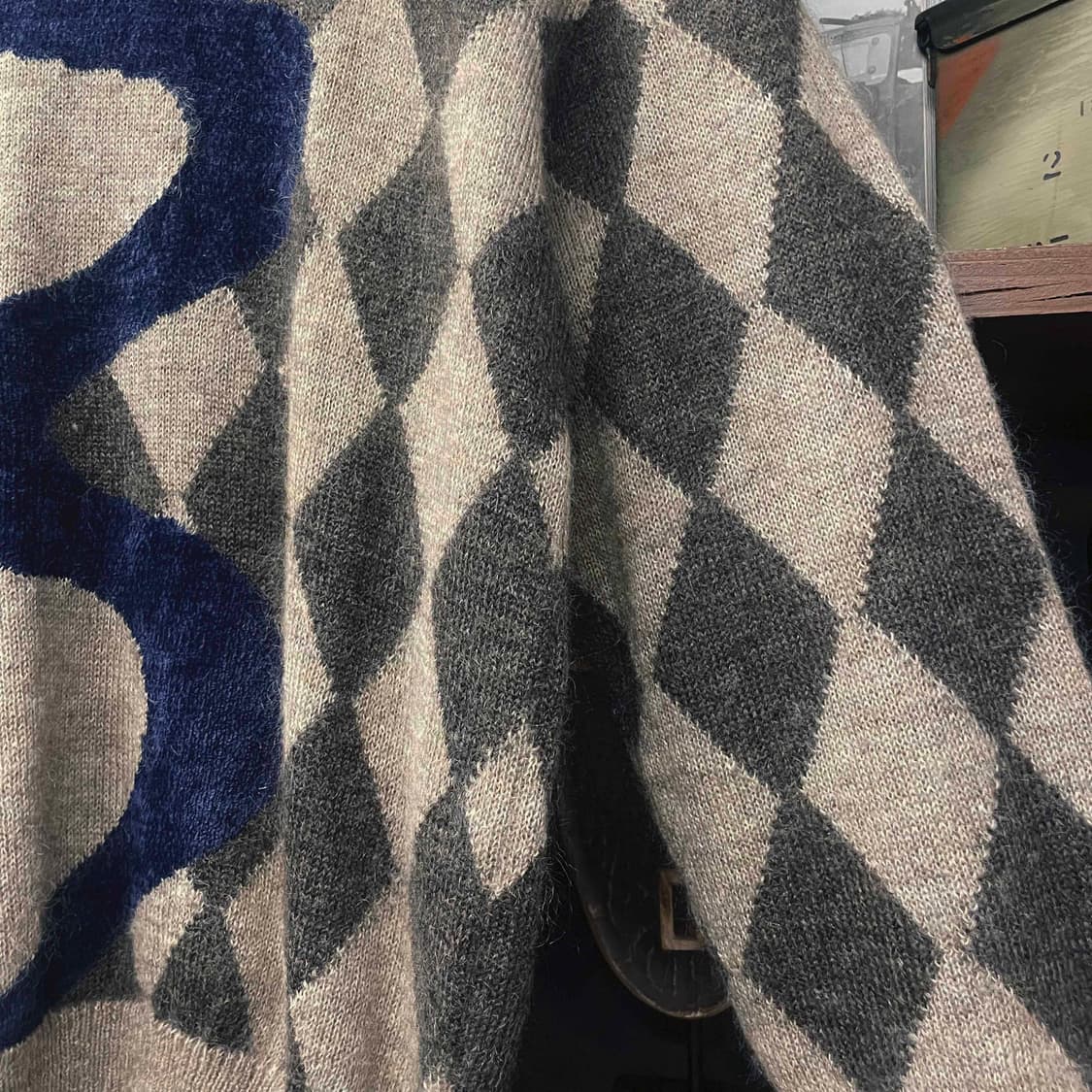 90s 지노캣티 하프 아가일 패턴 울 니트 스웨터 N502 상품이미지5