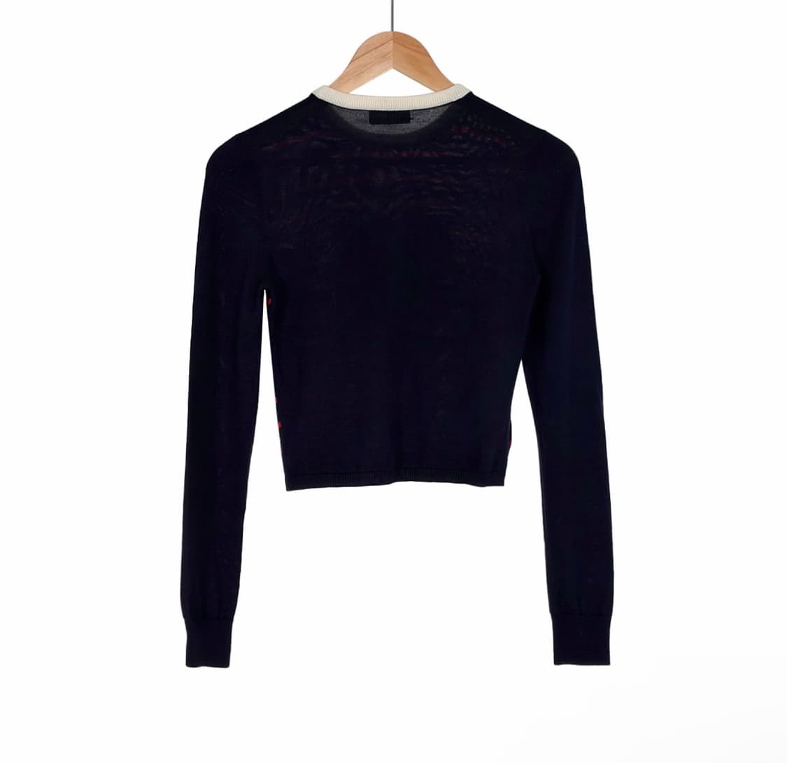 [38] 미우미우 여성 울 자수 로고 크루넥 니트 탑 스웨터 네이비 상품이미지3