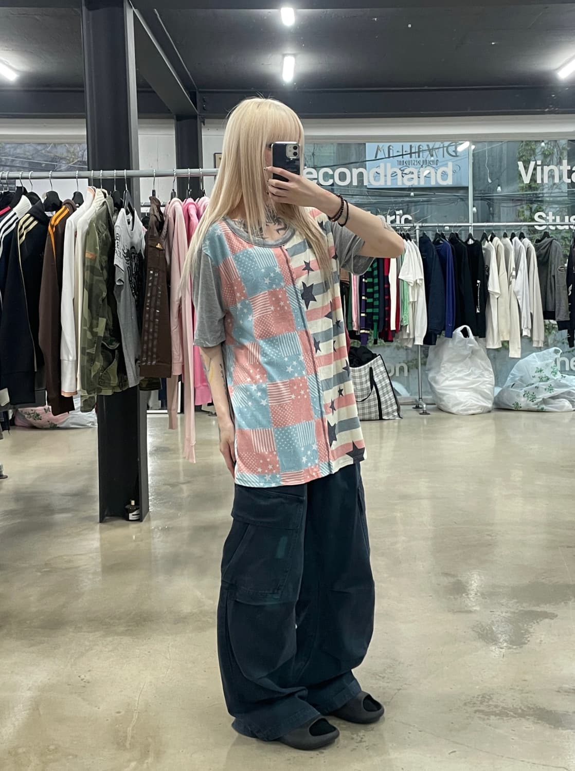 일본 vtg  모리걸 무드 별 패치 반팔 슬리브 티셔츠 상품이미지1