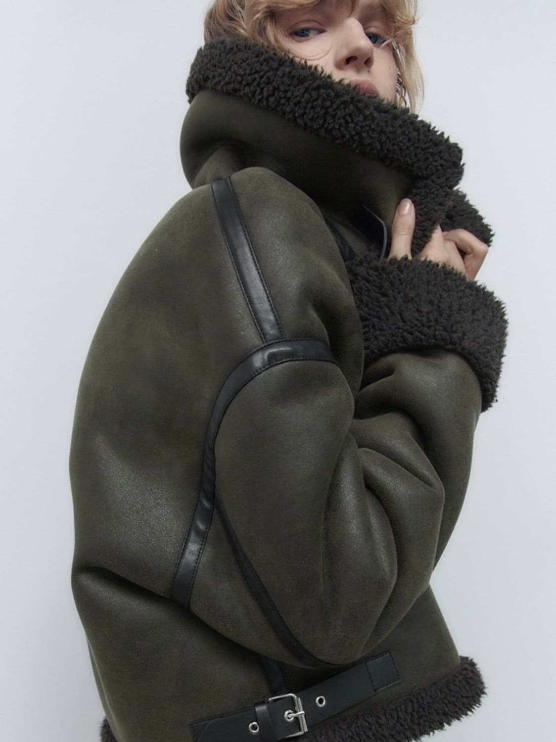 Zara 카키 무스탕 / 자라 더블 페이스드 무스탕 상품이미지3