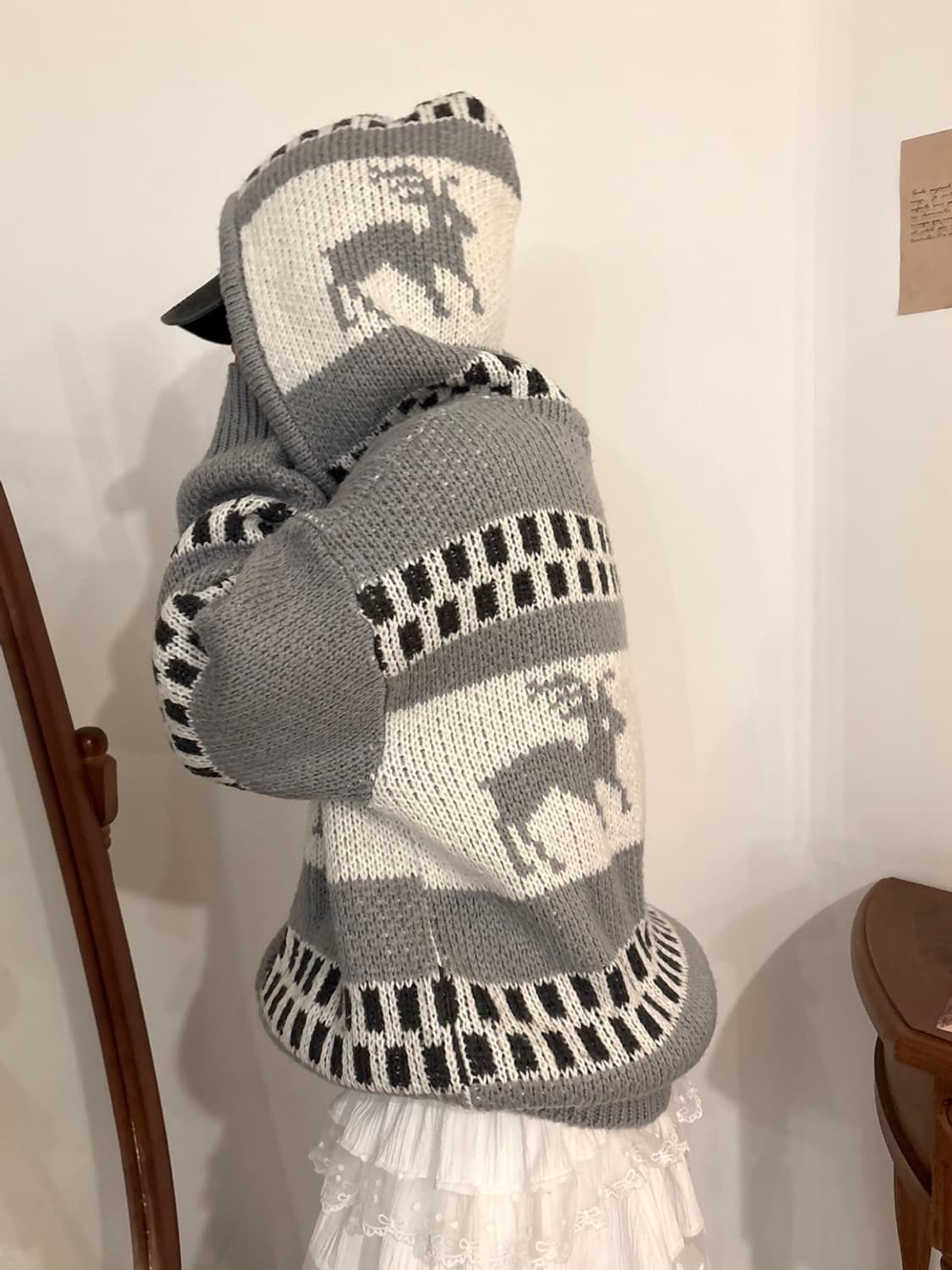 빈티지 노르딕 코위찬 니트 후드집업 상품이미지3