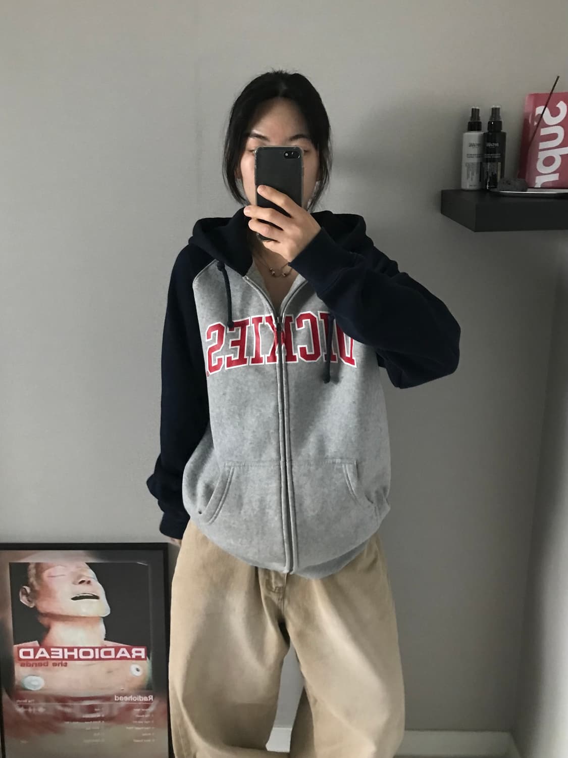 디키즈 스펠아웃로고 네이비 그레이 나그랑 후드집업 상품이미지1