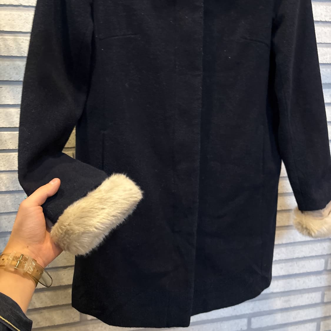 JPN VINTAGE 퍼카라 하프 코트 히든버튼 투포켓 디테일 네이비 상품이미지5