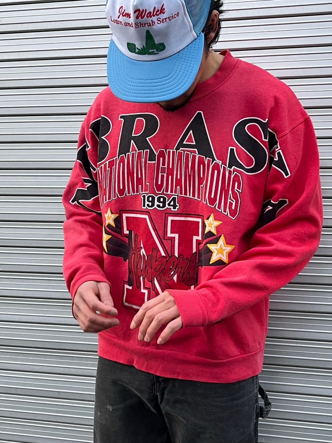 90s Oneita Nebraska Faded Red Sweatshirt 상품이미지1