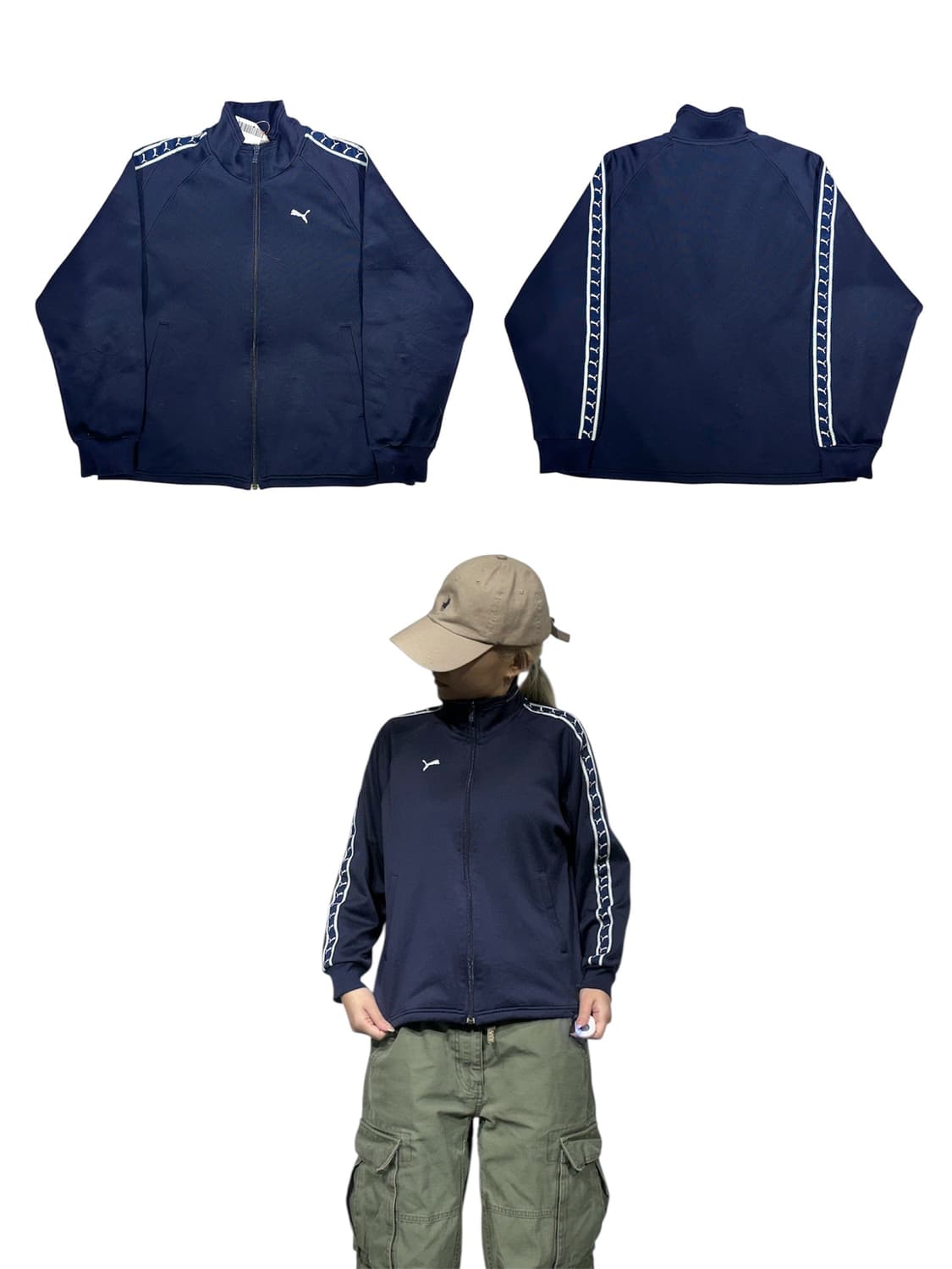 푸마 네이비 데드스탁 화이트 사이드 라인 오버핏 트랙탑 져지 S 상품이미지1