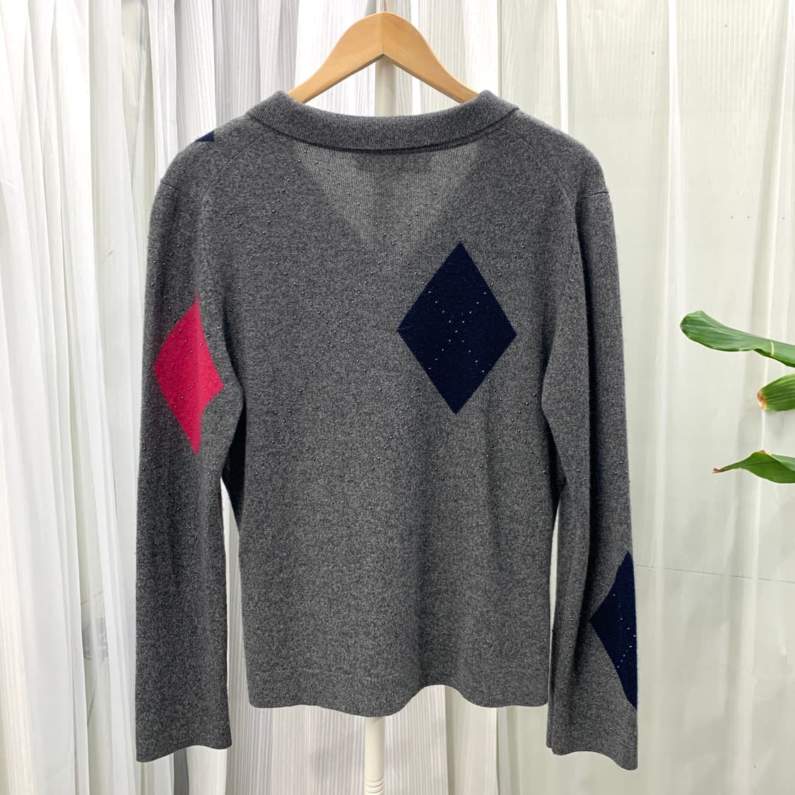 일본 빈티지 whaos 캐시미어 100 아가일 패턴 비즈 가디건 1793 상품이미지2