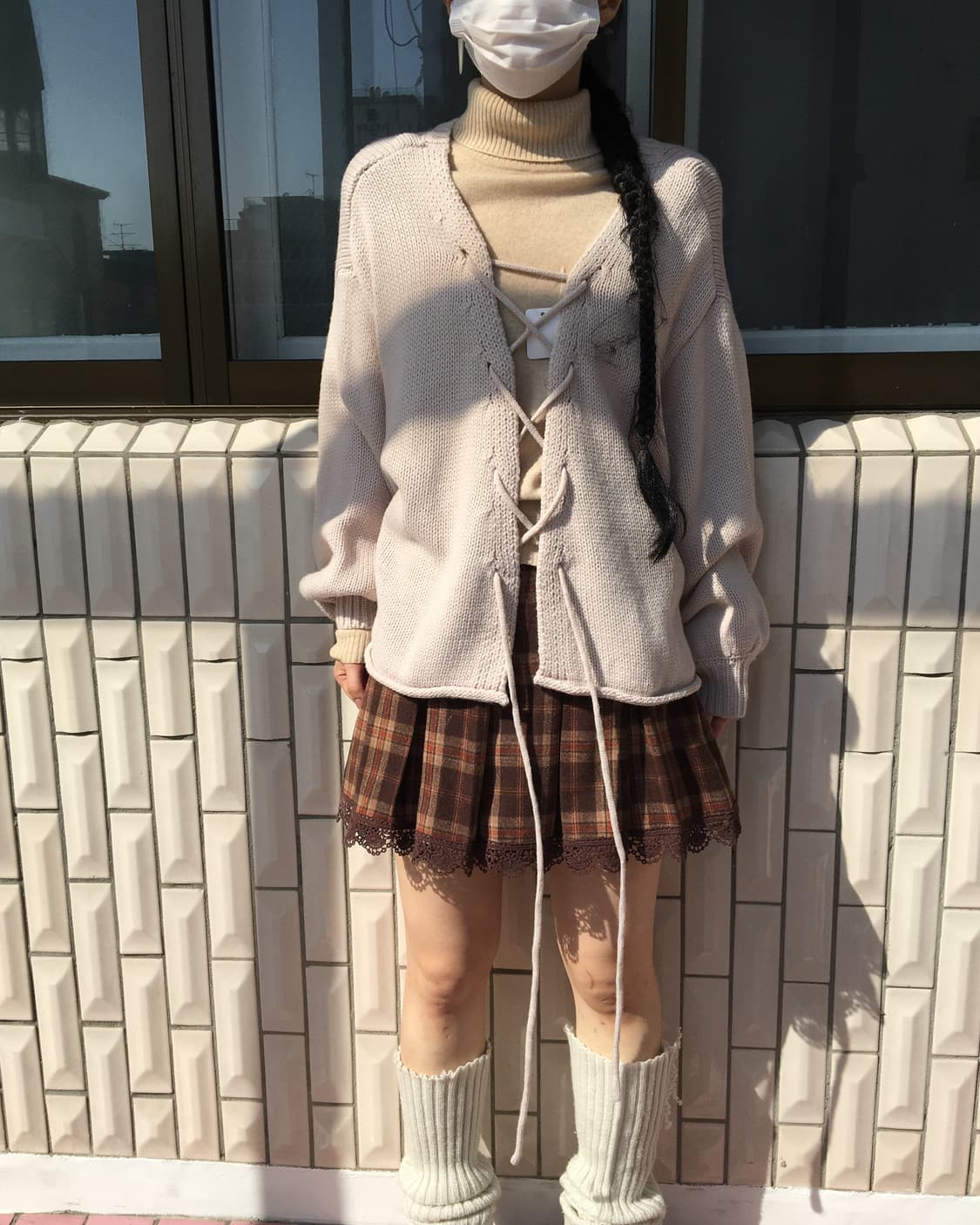 Lace up point knit cardigan 상품이미지5
