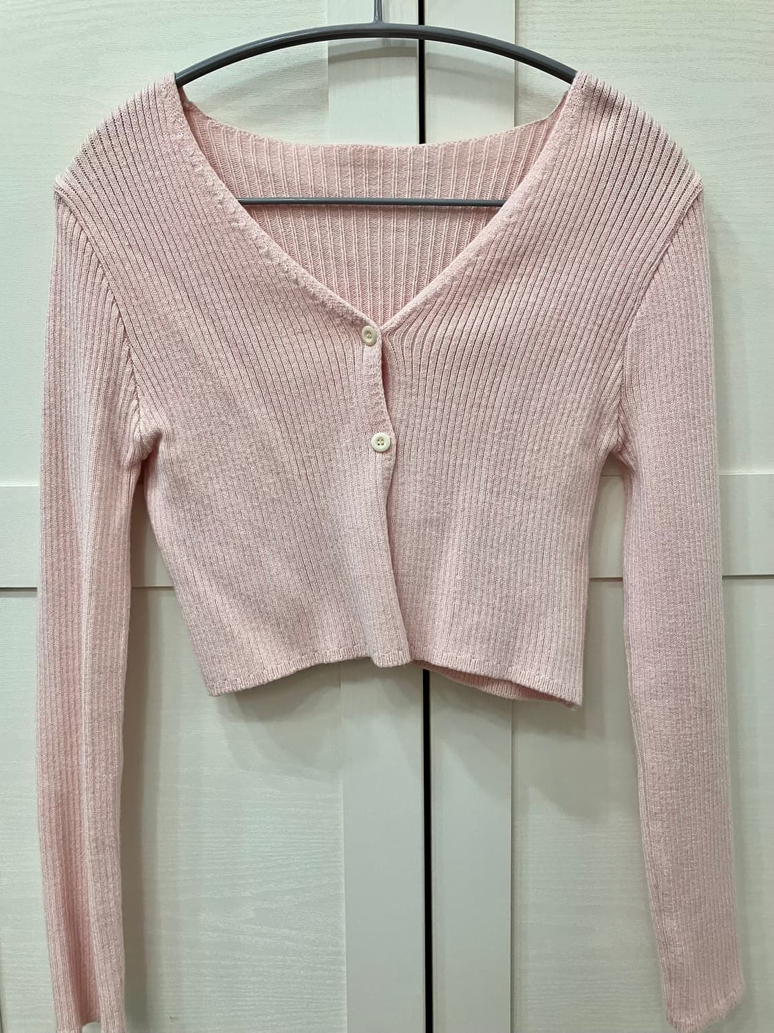 브이넥 골지 가디건 핑크 상품이미지1