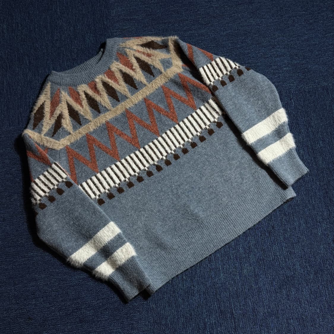 빈티지 패턴 니트 블루 상품이미지1