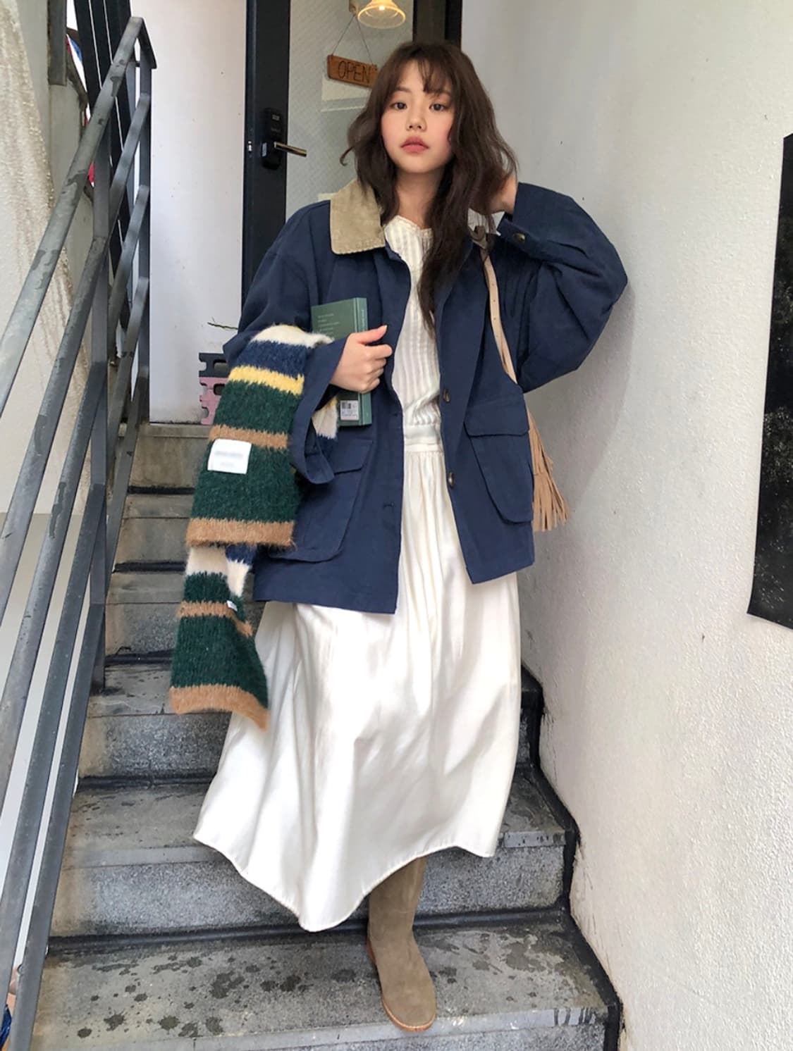 프롬비기닝 보이 코듀로이 카라 빈티지 워크 야상 자켓 점퍼 네이비 상품이미지3