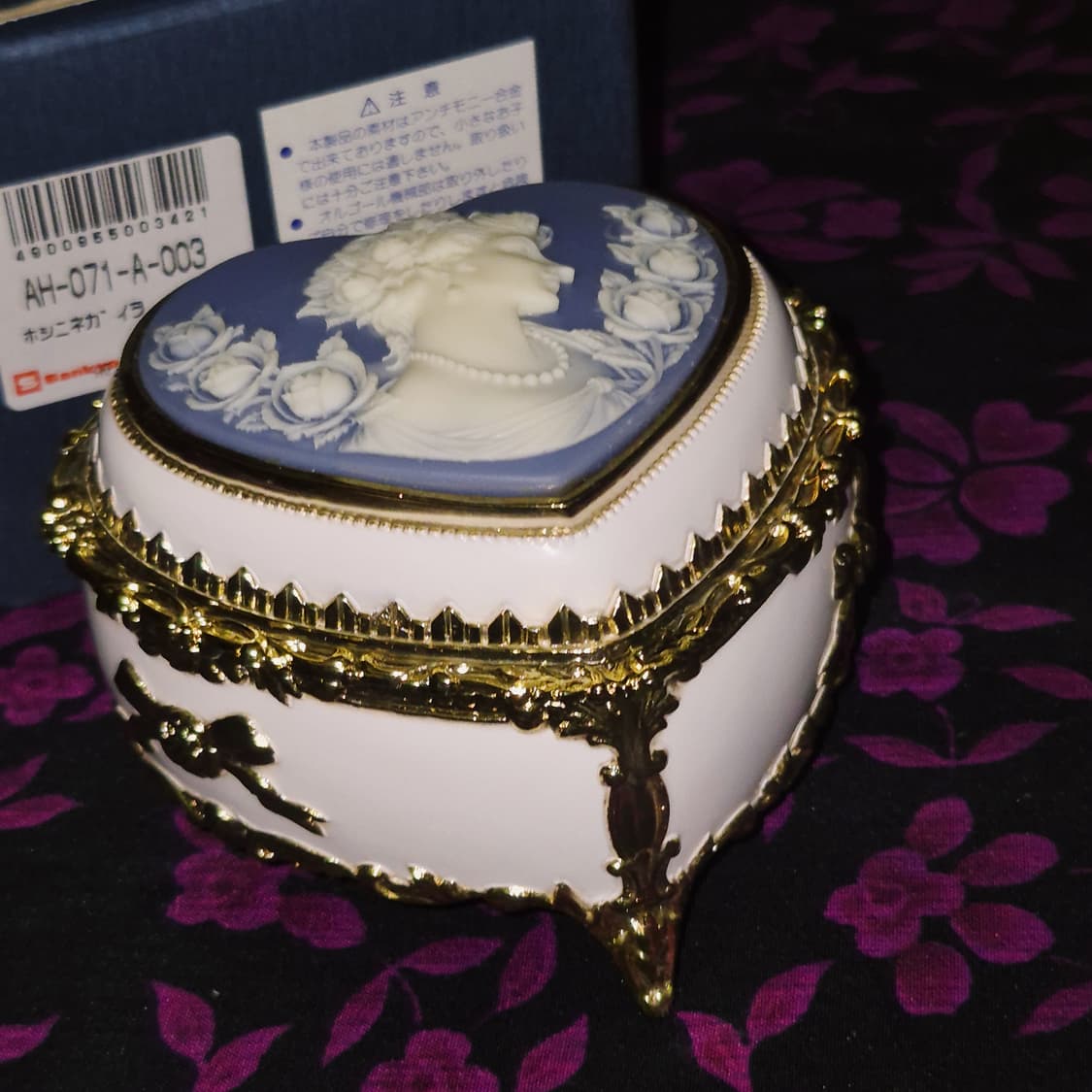80s 산쿄 엔틱 여인 카메오 하트 오르골 보석함 상품이미지7