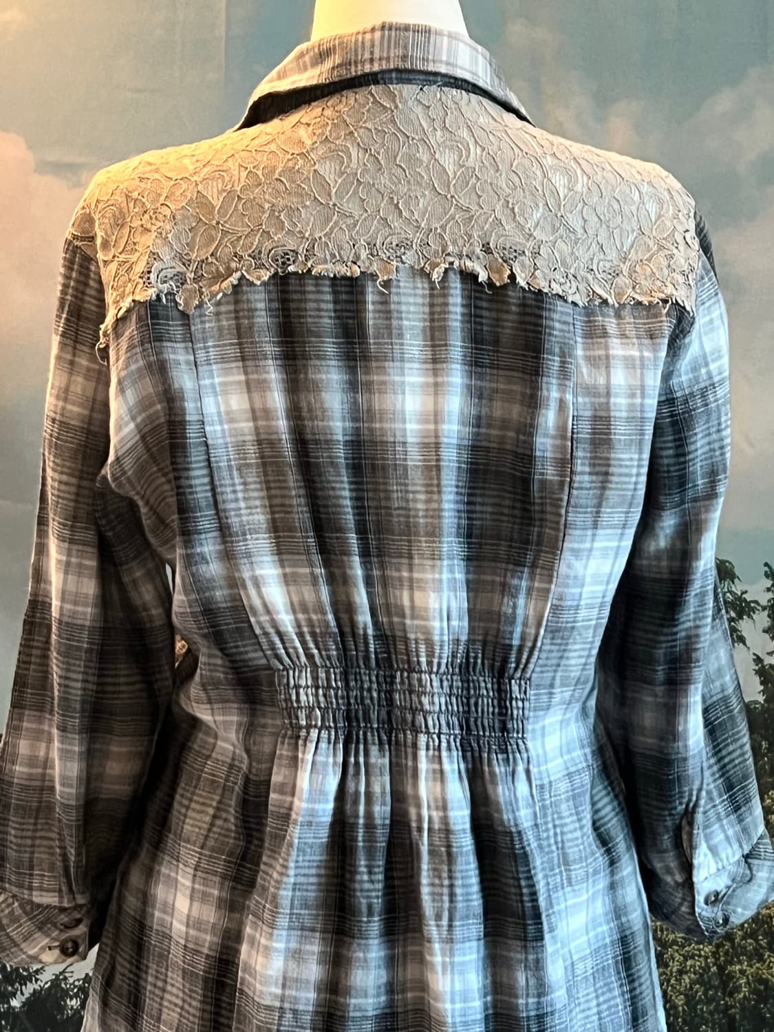 lace yoke checkered shirt 상품이미지3