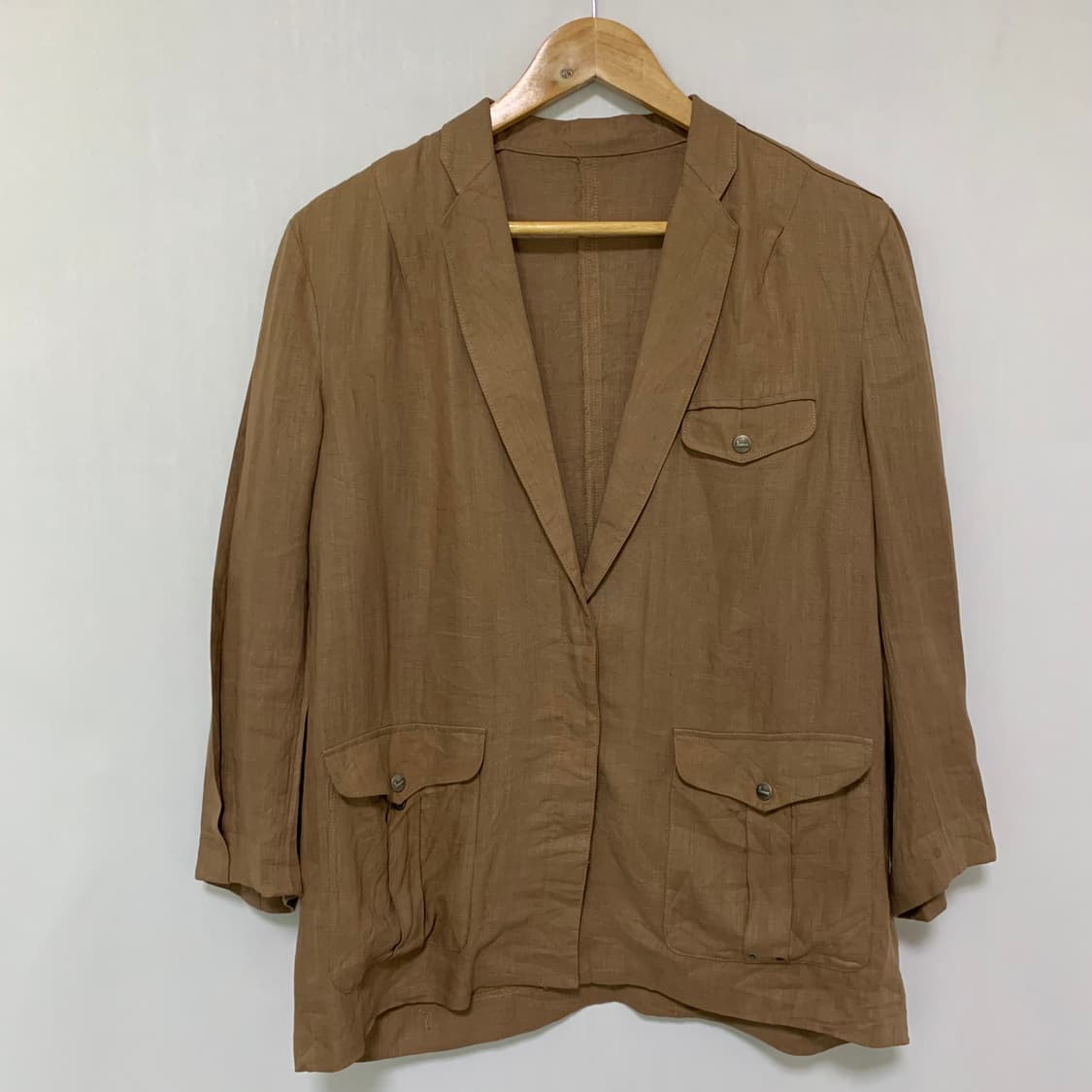 LANCEL 란셀 파리 7부 빈티지 린넨 스냅버튼 포켓 여성 자켓 상품이미지3