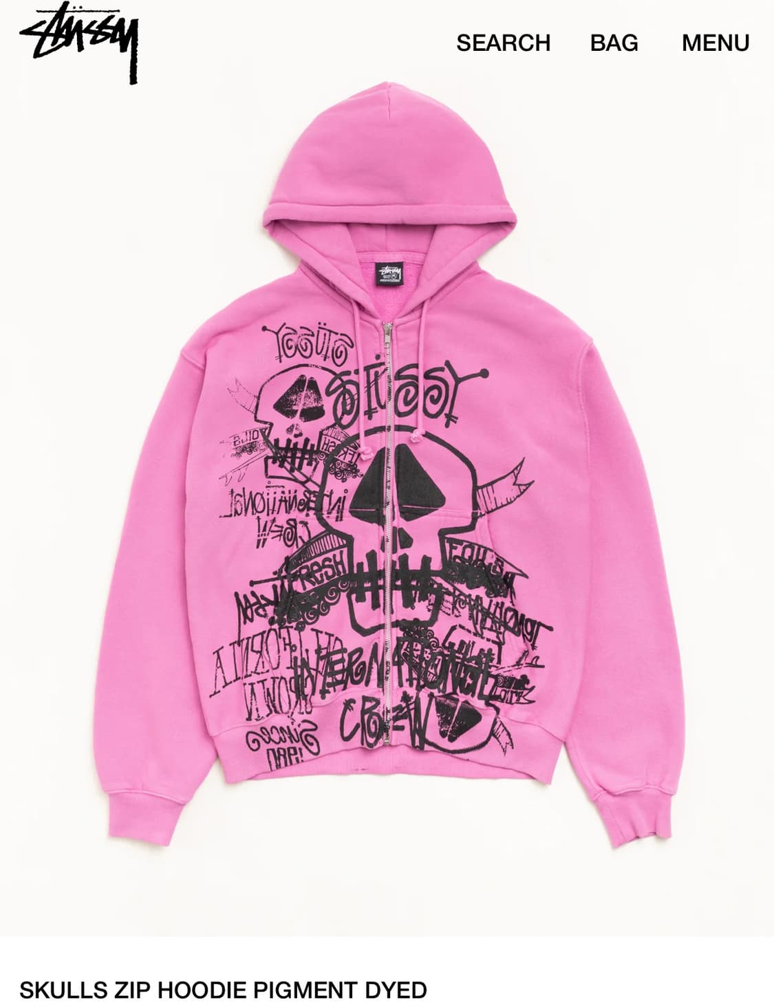 스투시 SKULLS ZIP HOODIE PIGMENTDYED L (택포) 상품이미지1