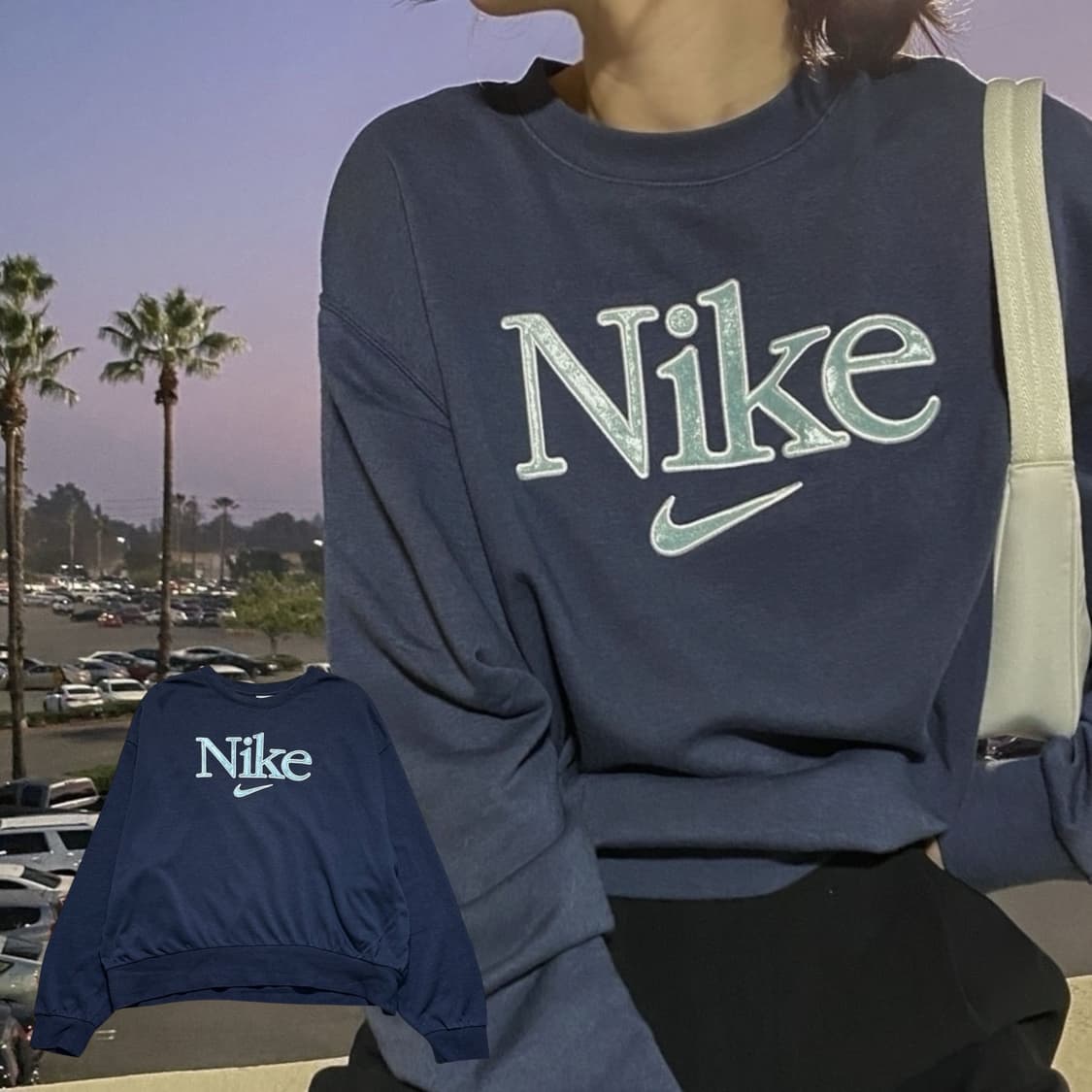 나이키 벨벳로고 세미크롭 맨투맨 상품이미지1