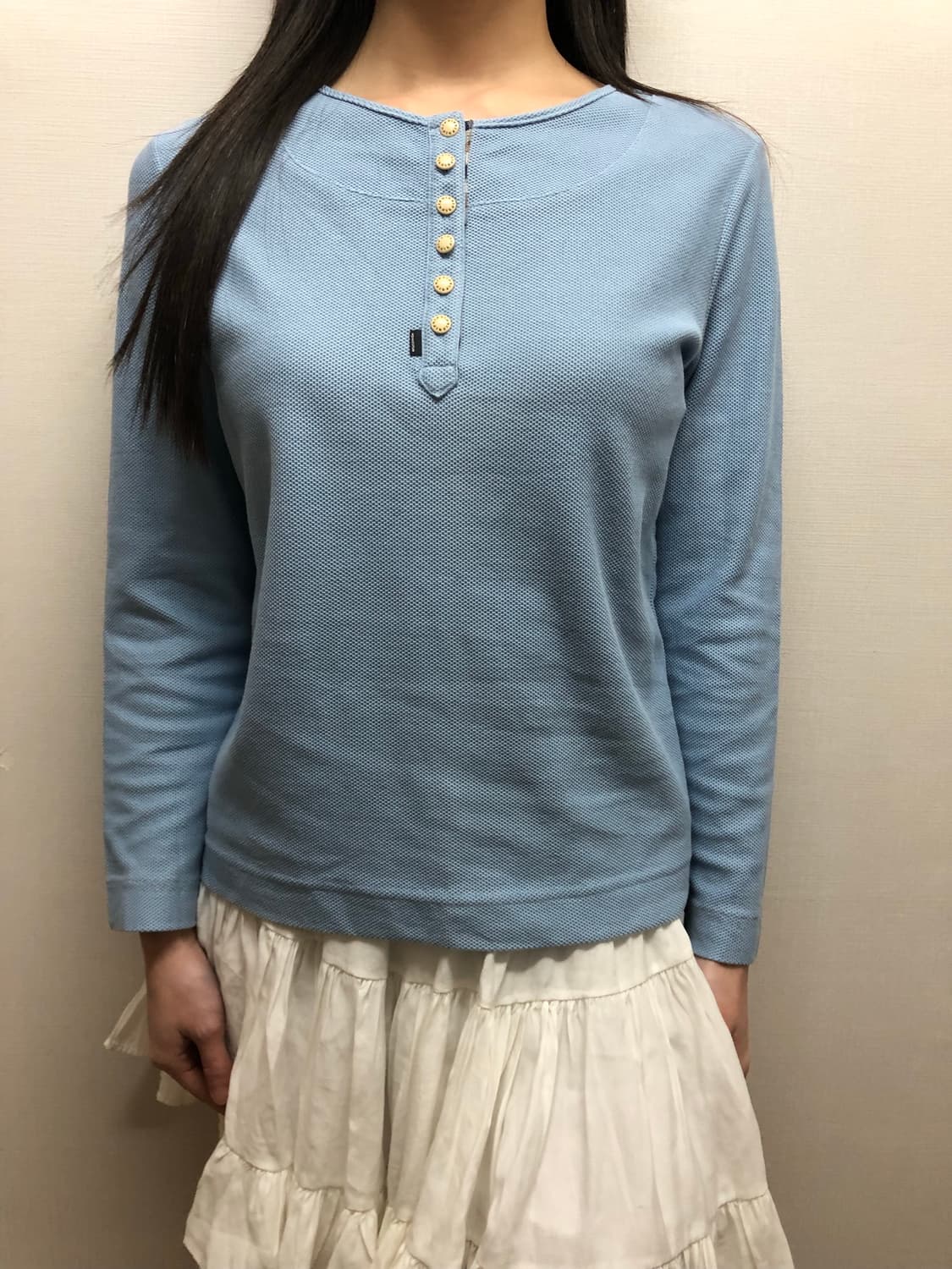 빈티지 파스텔블루 버튼 롱 슬리브 상품이미지1