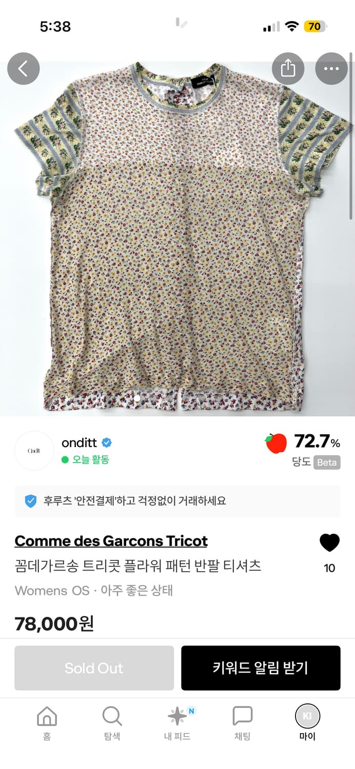 꼼데가르송 트리콧 플라워 패턴탑 상품이미지3