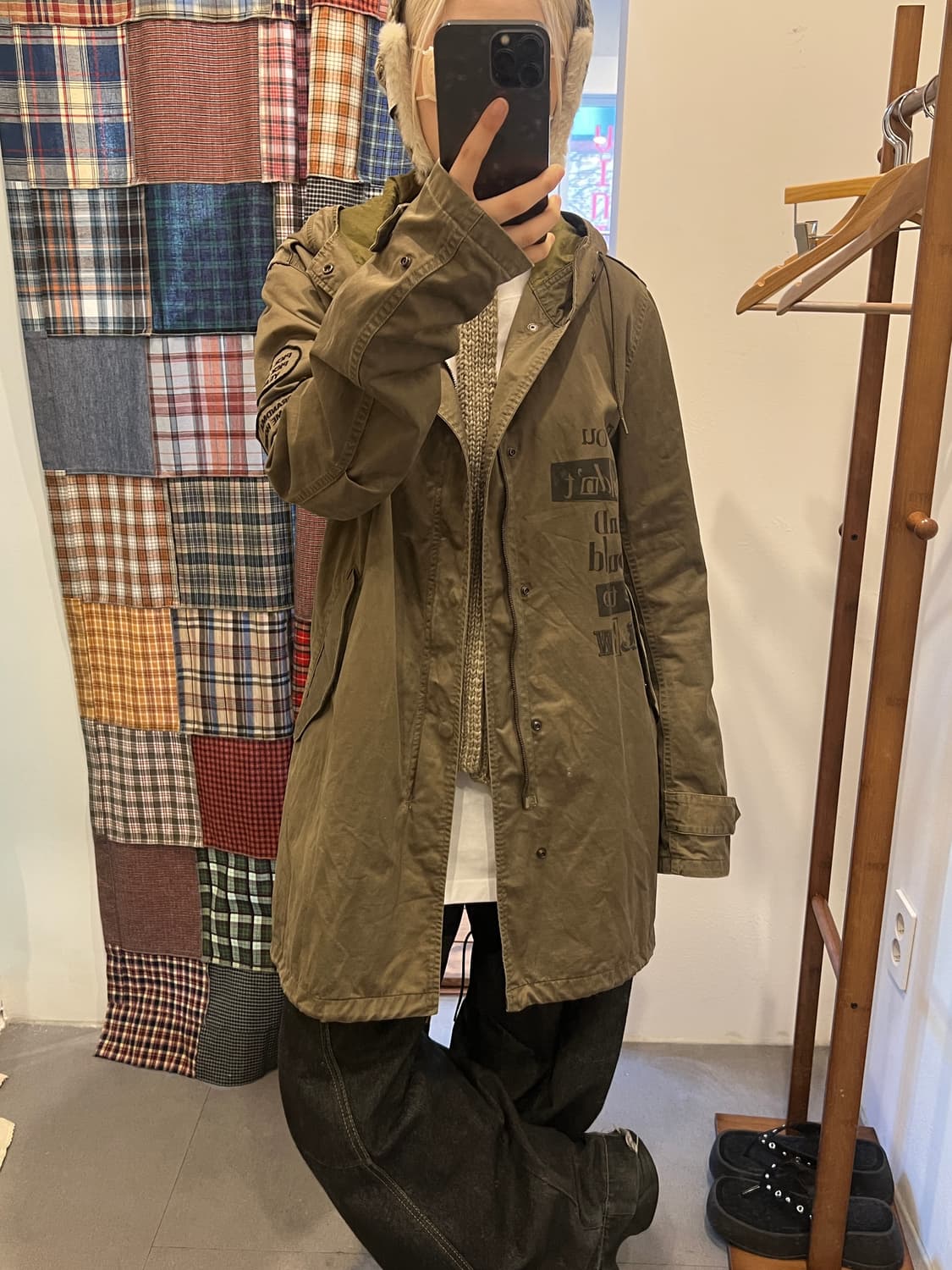 히스테릭글래머 카키 레터링 롱 파카 상품이미지2