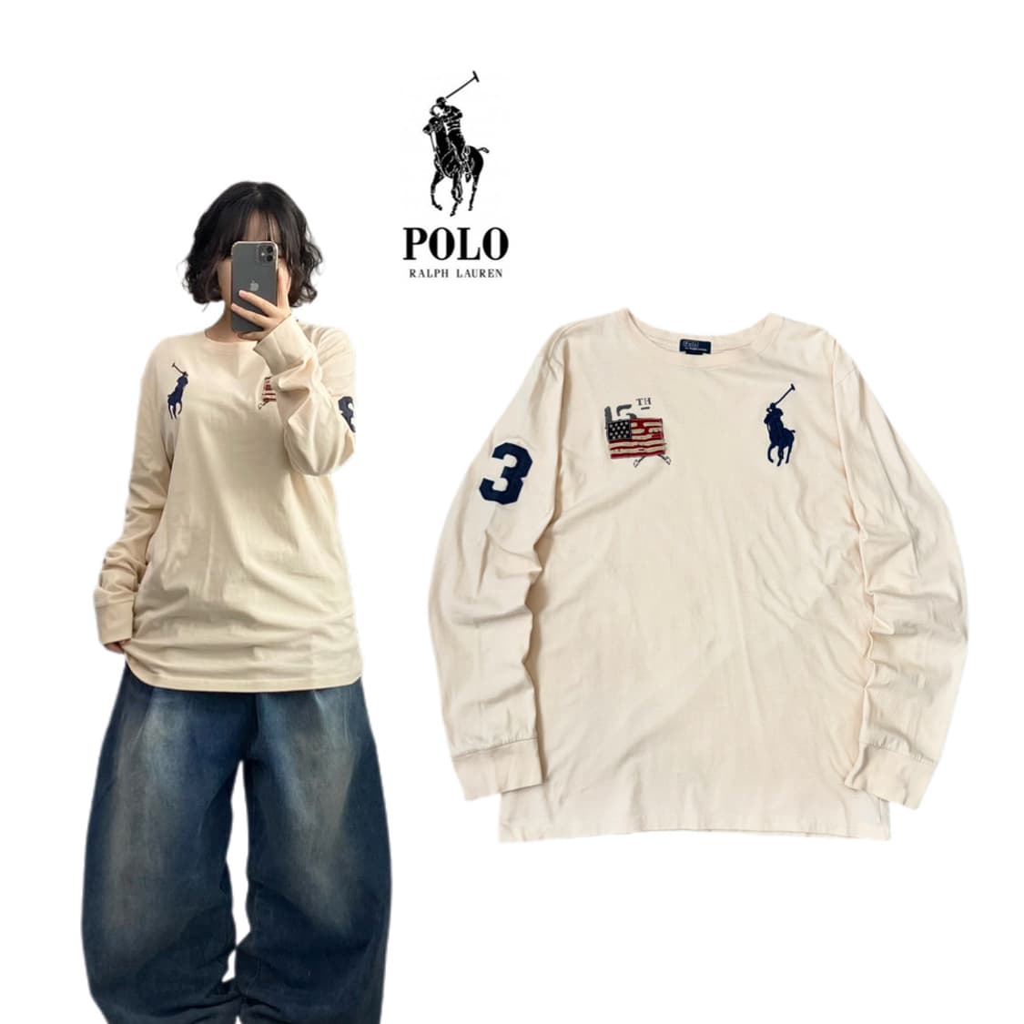 폴로 빅포니 USA 성조기 치프키프 아이보리 롱슬리브 상품이미지1