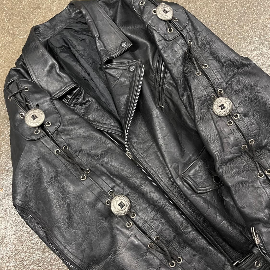 80-90s 빈티지 레이스업 가죽 라이더 자켓 (110) 상품이미지2