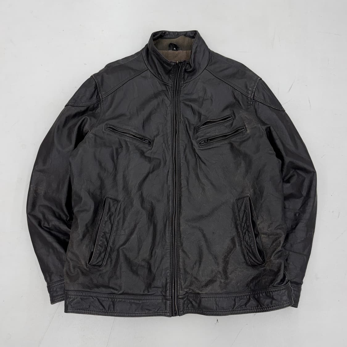 로카웨어 리얼레더 멀티지퍼 하이넥 바이커 자켓 상품이미지2