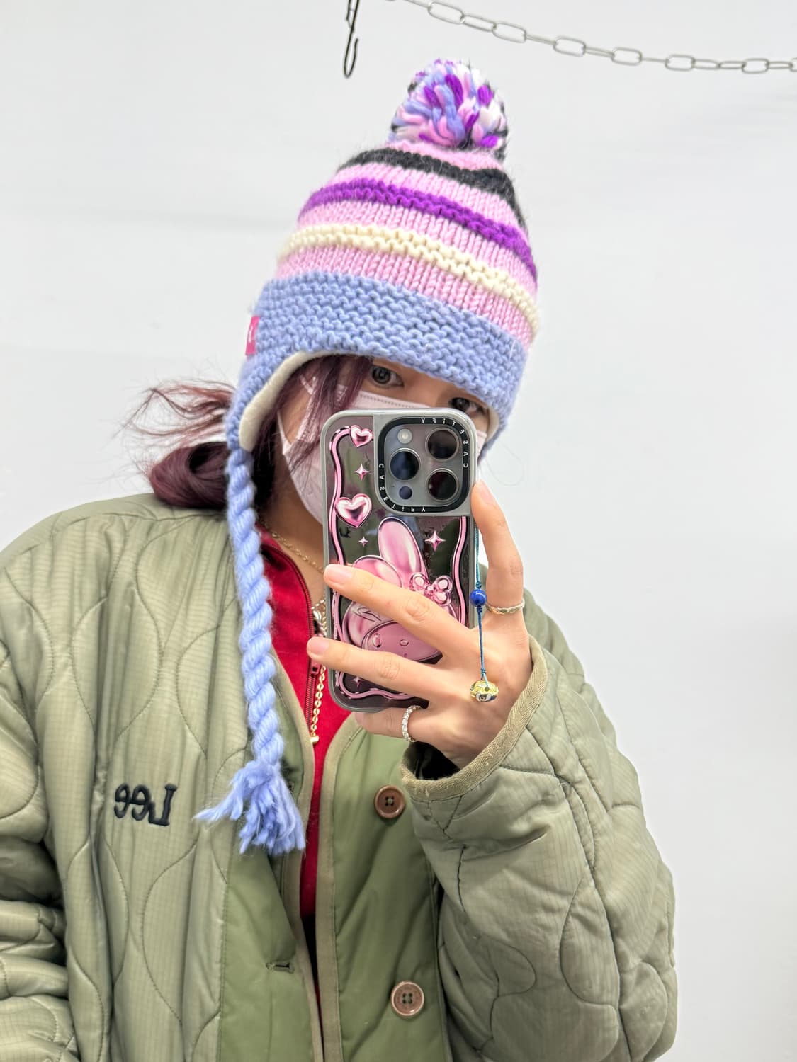 스트라이프 캔디 이어플랩 방울 비니 상품이미지3