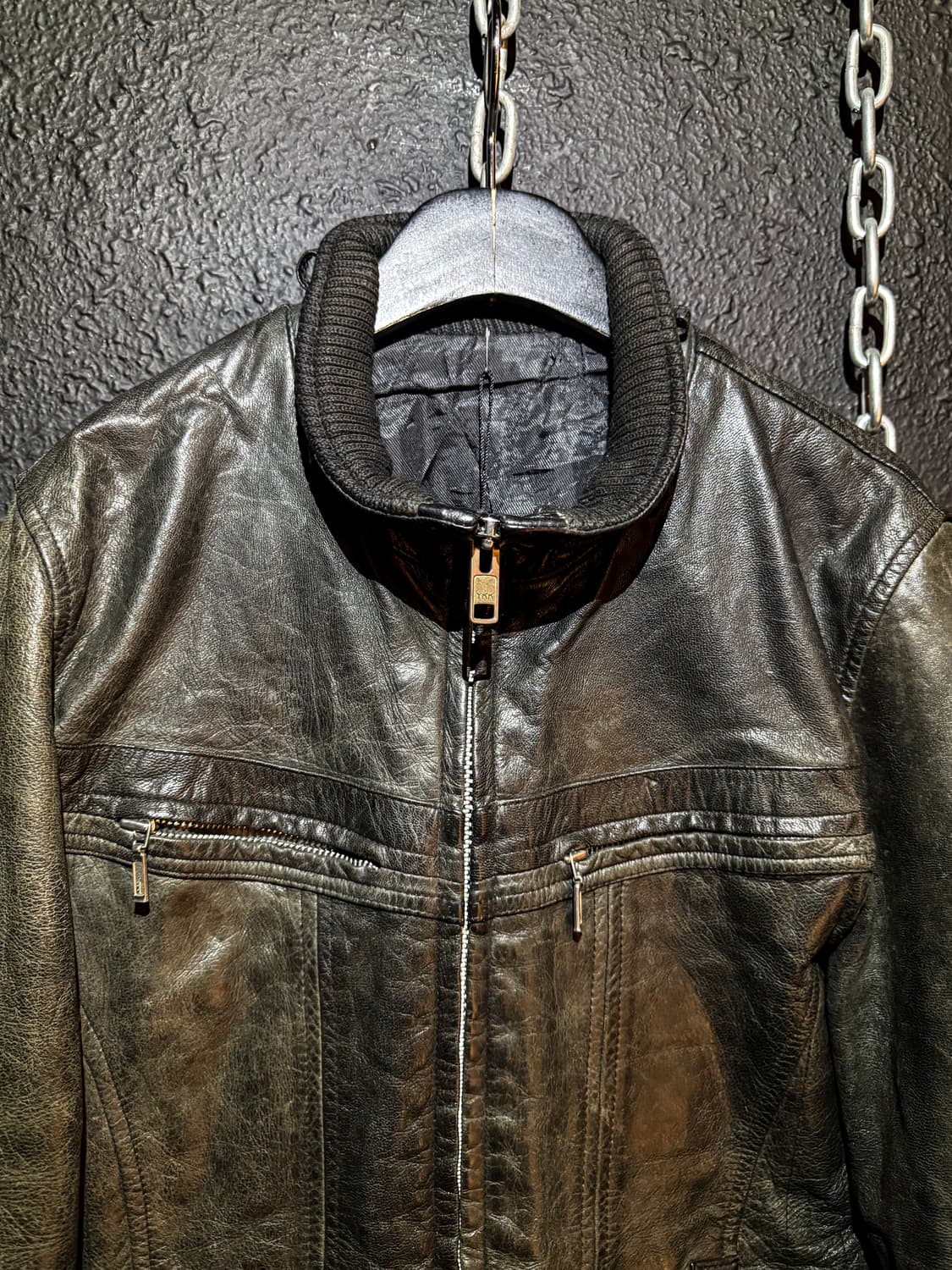 ABAHOUSE – Leather Stand Collar Jacket   상품이미지3