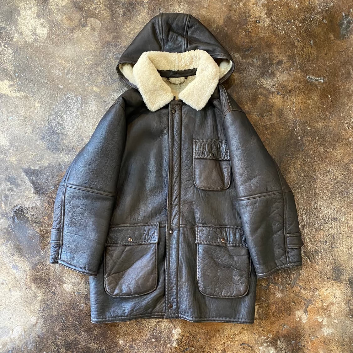 (L) 일본 가죽 무스탕 후드 코트 브라운 상품이미지1