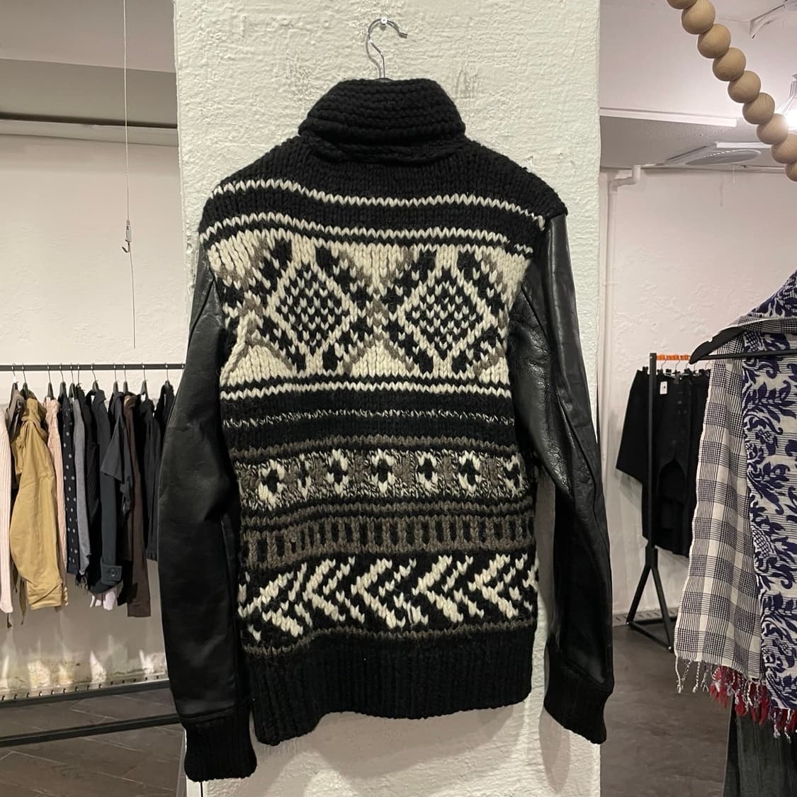 준야와타나베 맨 니트 레더 바시티 자켓 상품이미지3