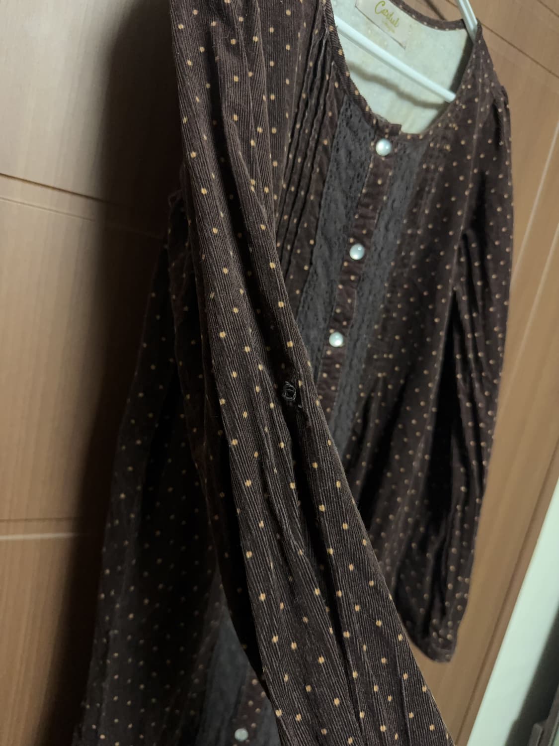 모리걸 하구미 라떼갸루 일본 빈티지 코듀로이 레이스 도트 원피스 상품이미지3