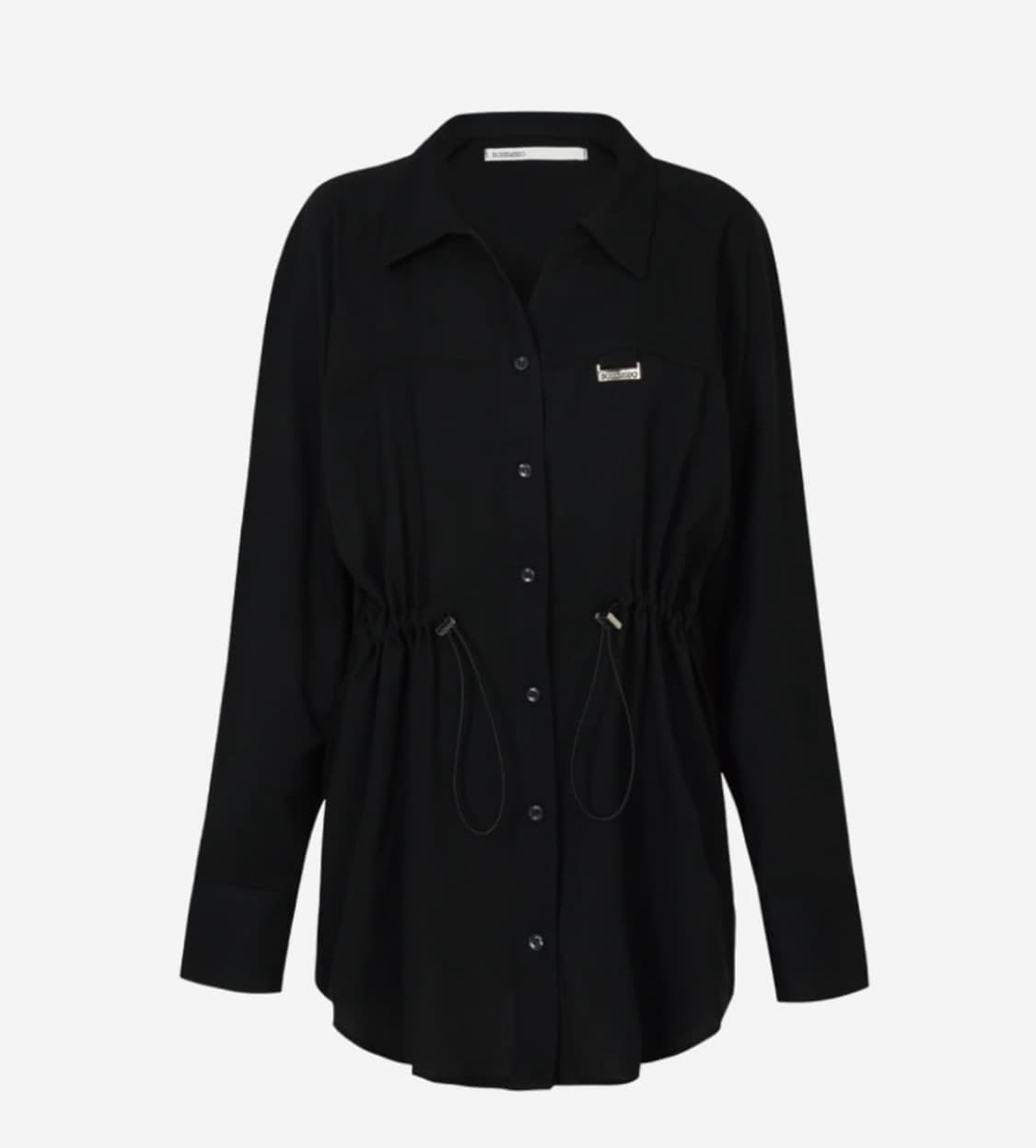 [새상품] 보헤미안서울 오픈 카라 스트링 셔츠 블랙 상품이미지1