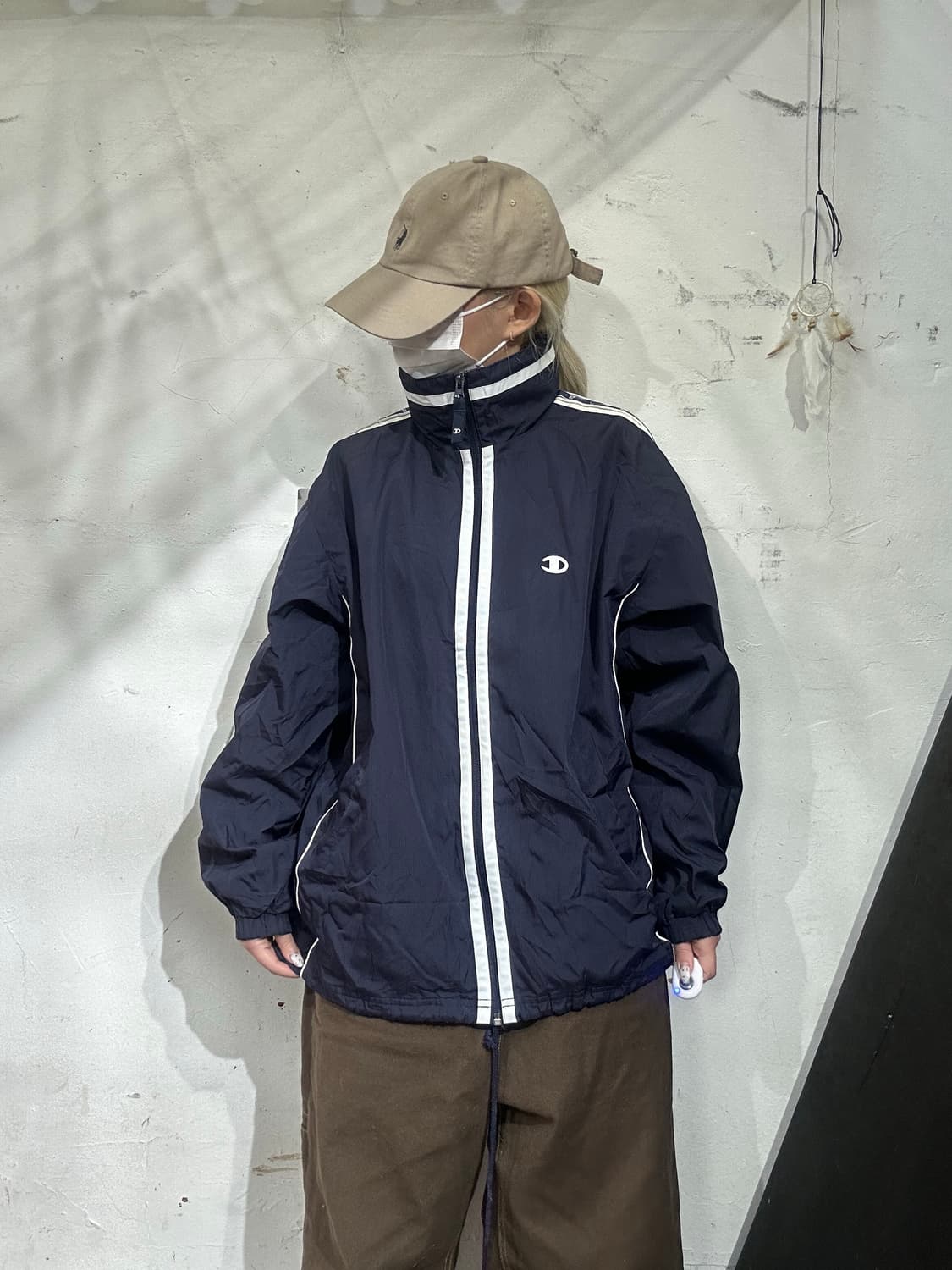 챔피온 네이비 일본판 그린탭 화이트 사이드 라인 바람막이 자켓 M 상품이미지2
