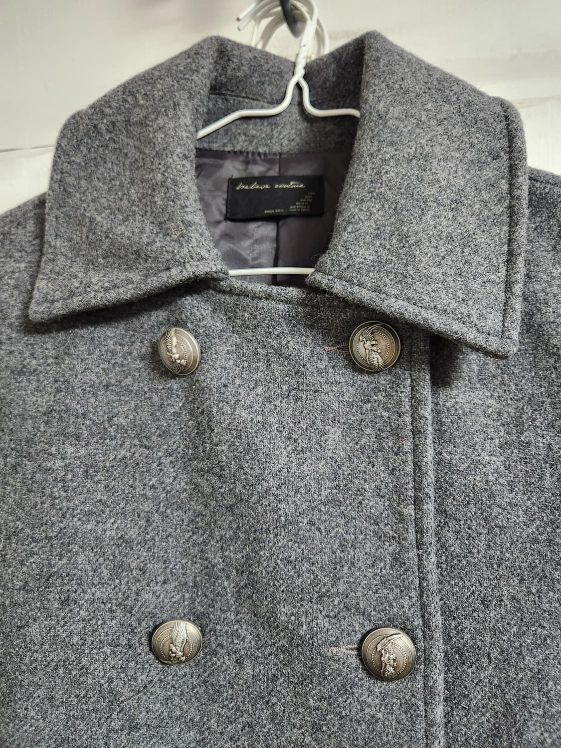 빈티지 더블 버튼 모직 반코트 자켓 회색 F 상품이미지3