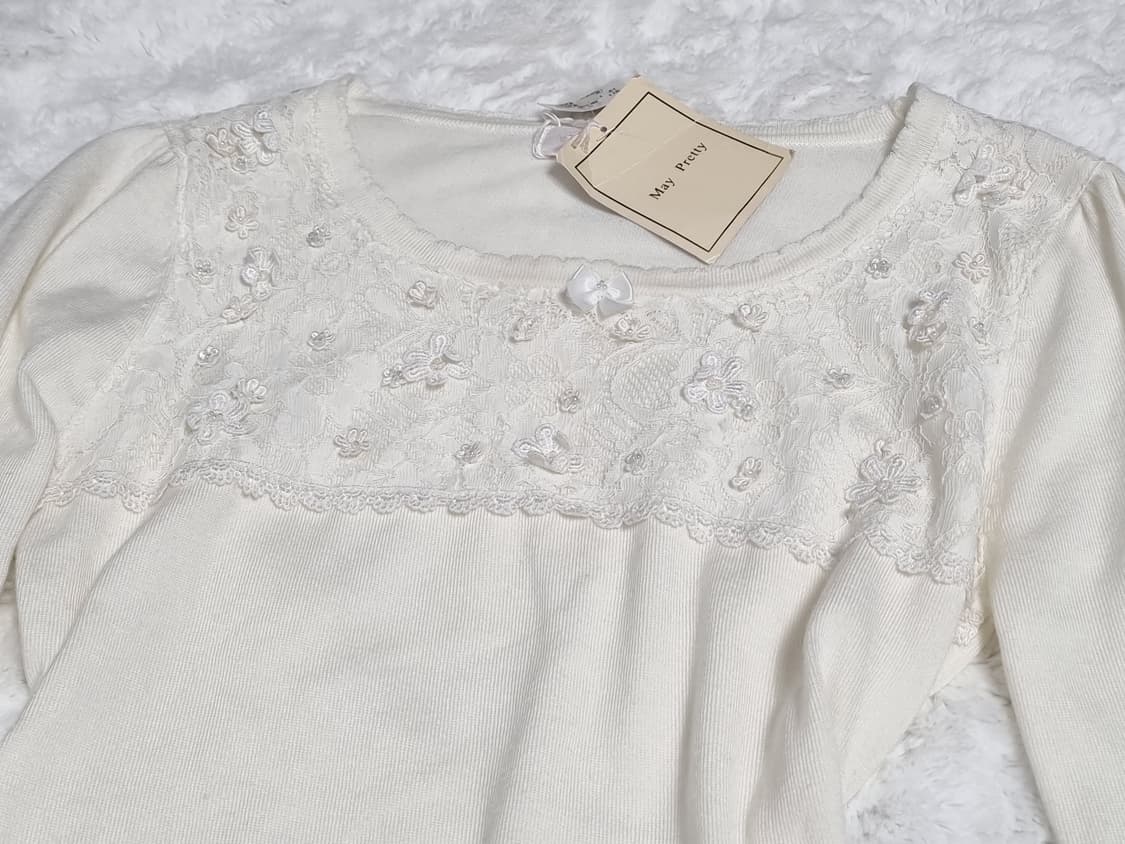 일본 빈티지 일브 아이보리 레이스 니트 상품이미지9