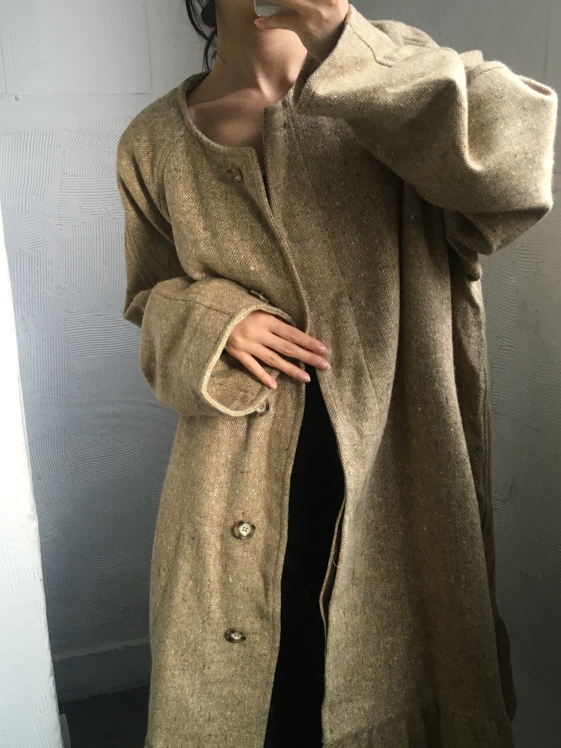 Burberry 버버리 아이리쉬 트위드 논카라 러플 코트 상품이미지4