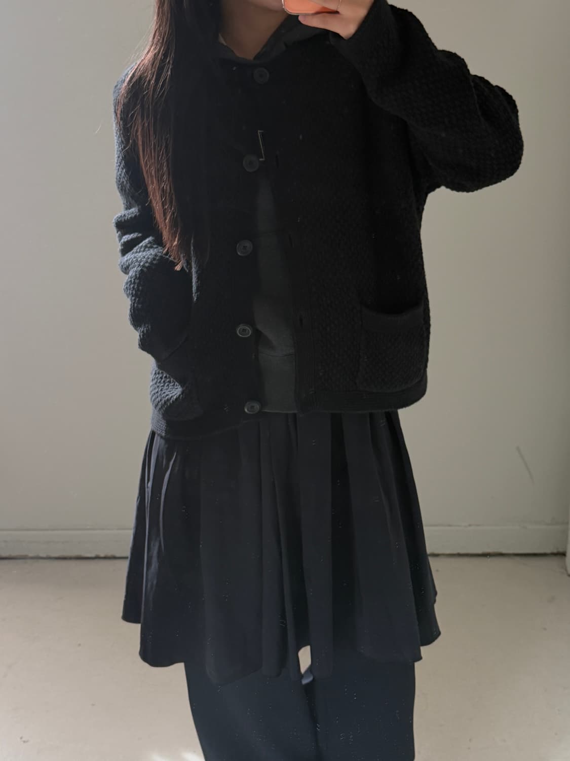 일본빈티지 모던 블랙 와플가디건 상품이미지2