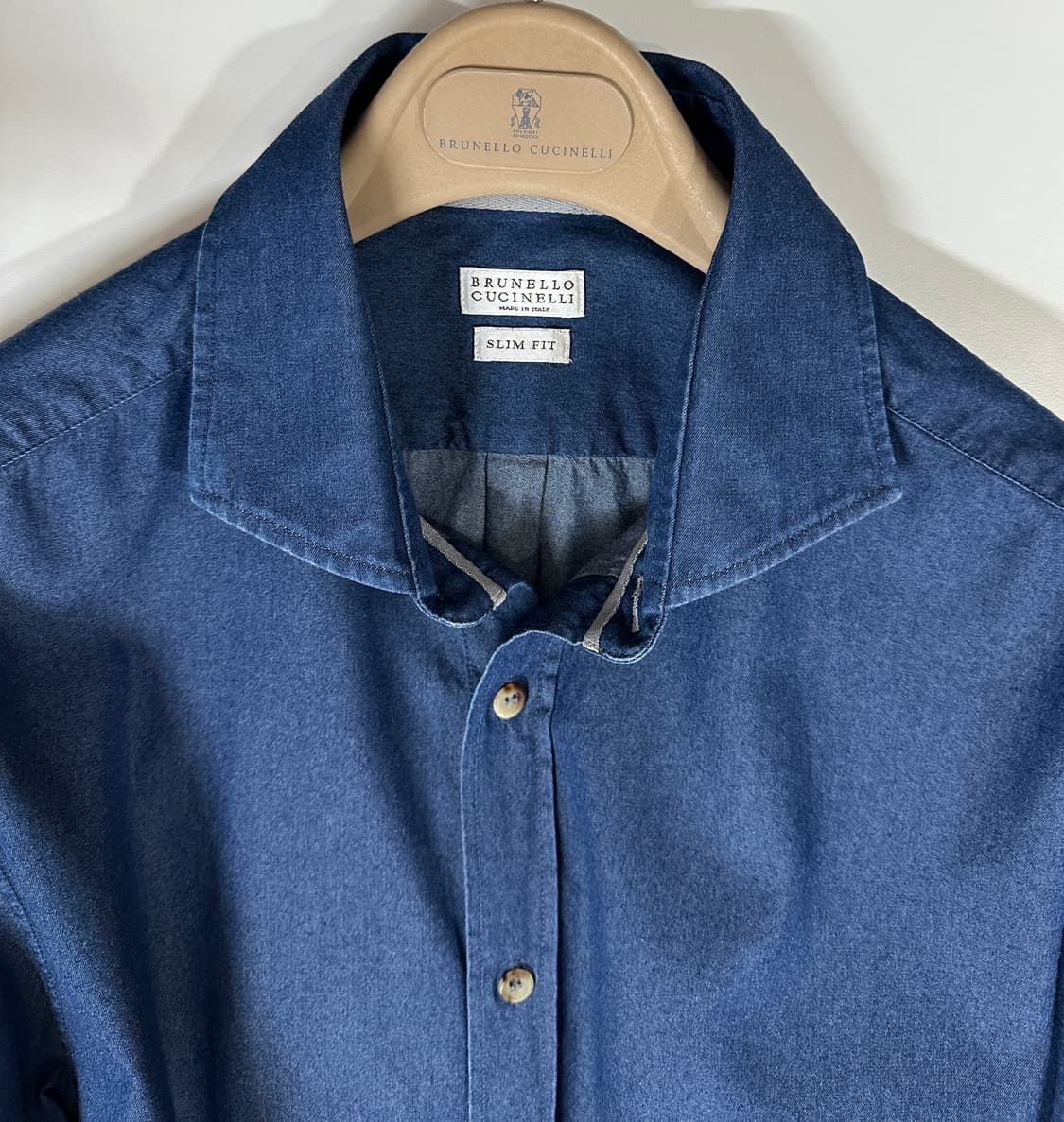 브루넬로 쿠치넬리 데님 셔츠 네이비 블루 슬림핏 상품이미지4