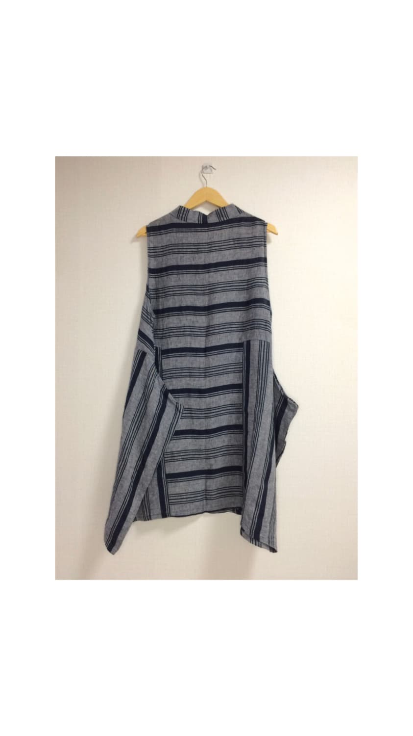 빈티지 그레이 블루 스트라이프 하이넥 원피스 상품이미지5