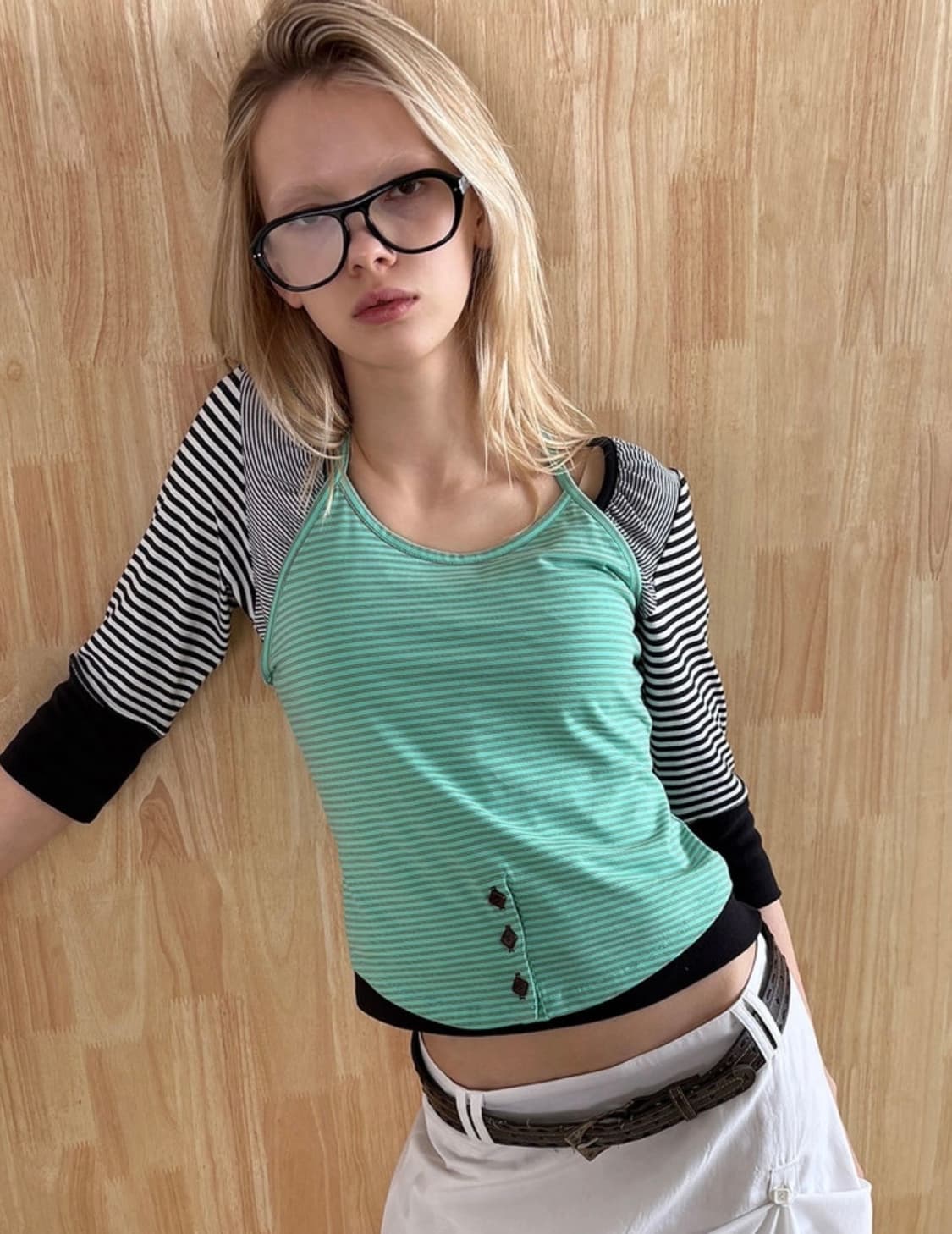 헤레틱 스트라이프 스트랩 홀터 탑 / 딥 민트 상품이미지1